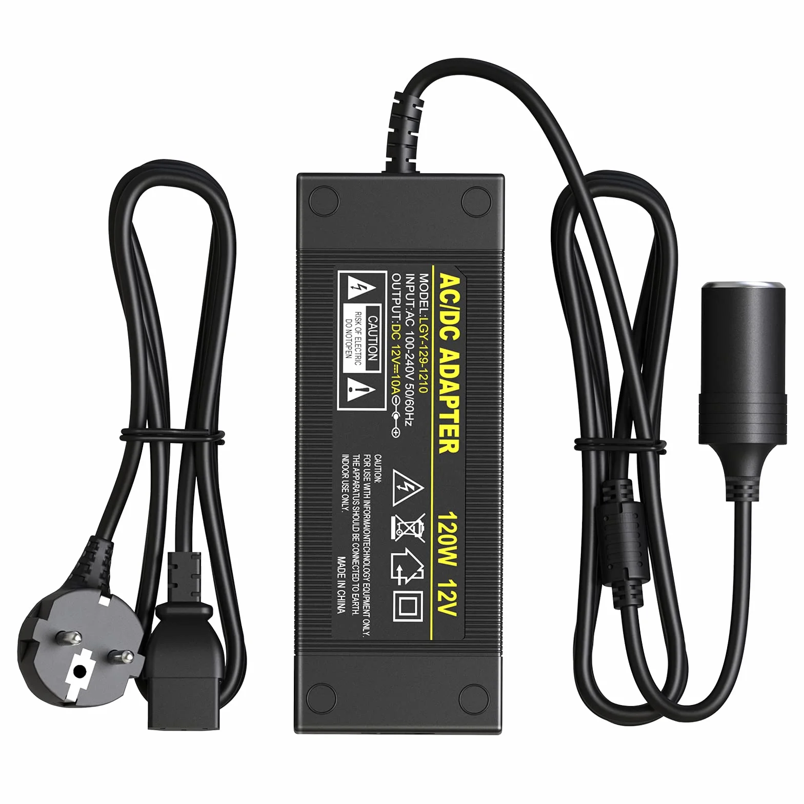 Fxlpower Przetwornica napięcia 230 V na 12 V 10 A zasilacz sieciowy z gniazdem zapalniczki samochodowej