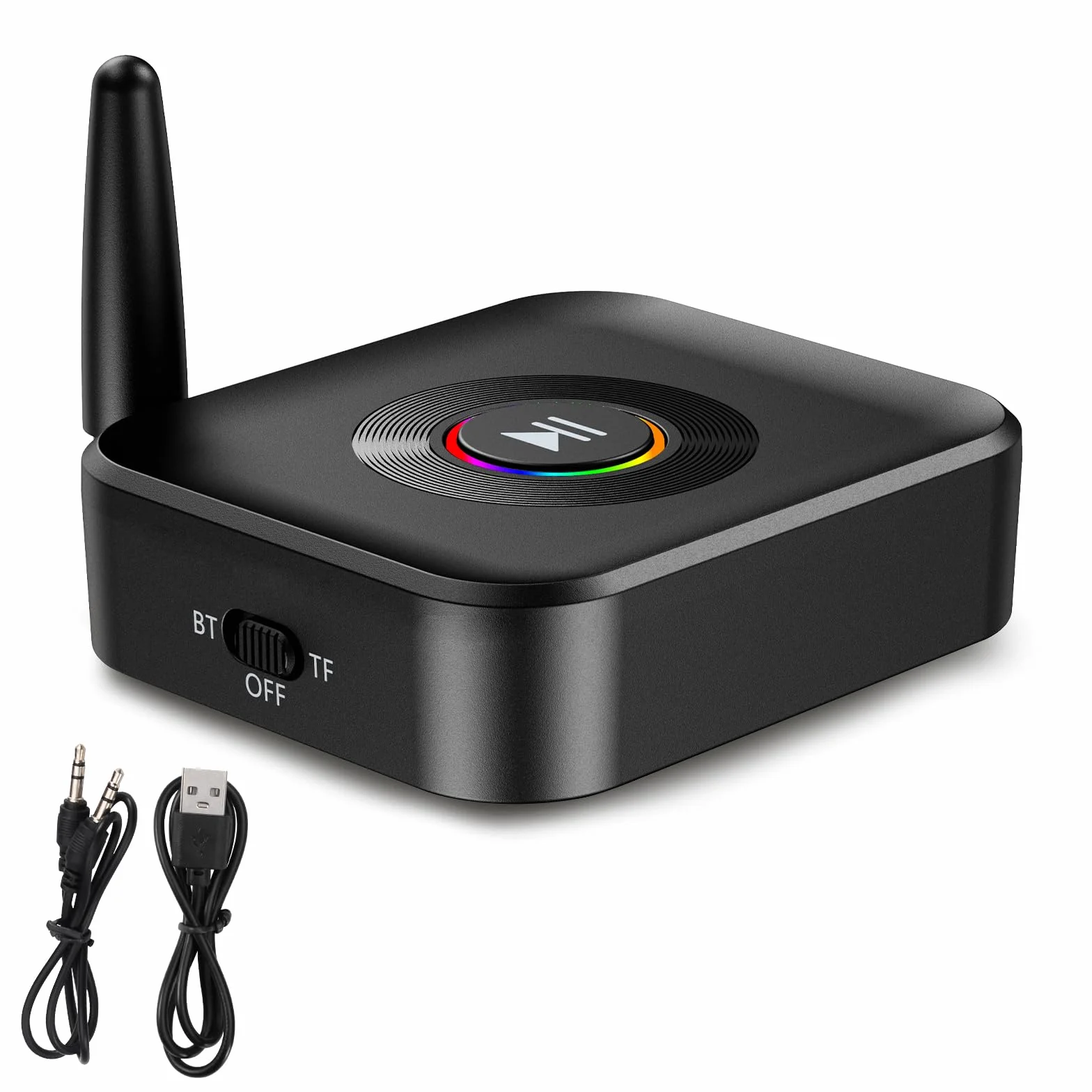 Adapter Aux Bluetooth, odbiornik Bluetooth 5.1 ze światłem otoczenia RGB, obsługa karty FT, 3,5 mm AUX na Bluetooth, niskie opóźnienie, podwójne połączenie, bezprzewodowy adapter audio do