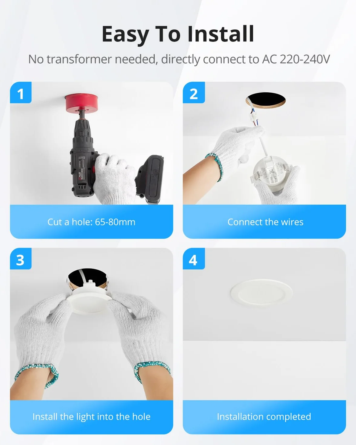 Gr4tec Reflektor łazienkowy LED, IP65, 20 sztuk, bardzo płaskie, białe neutralne, 4000 K, 5 W, 400 lm, wpuszczana reflektor 220 V, otwór 68–80 mm, wpuszczana lampa sufitowa LED do salonu, kuchni,