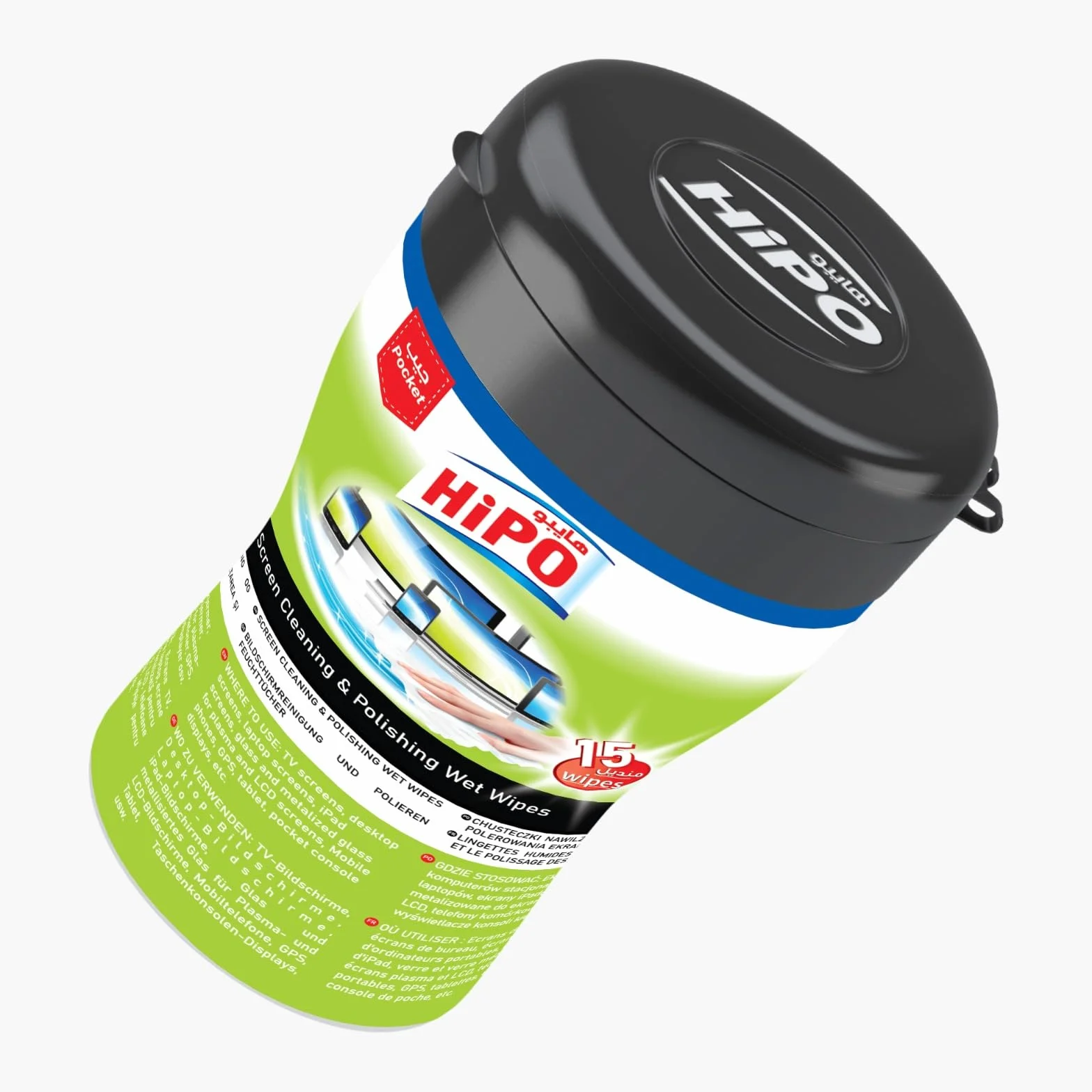 HiPO Wet Wipes for All Screen Types, Cleaning & Polishing, 15 Wipes