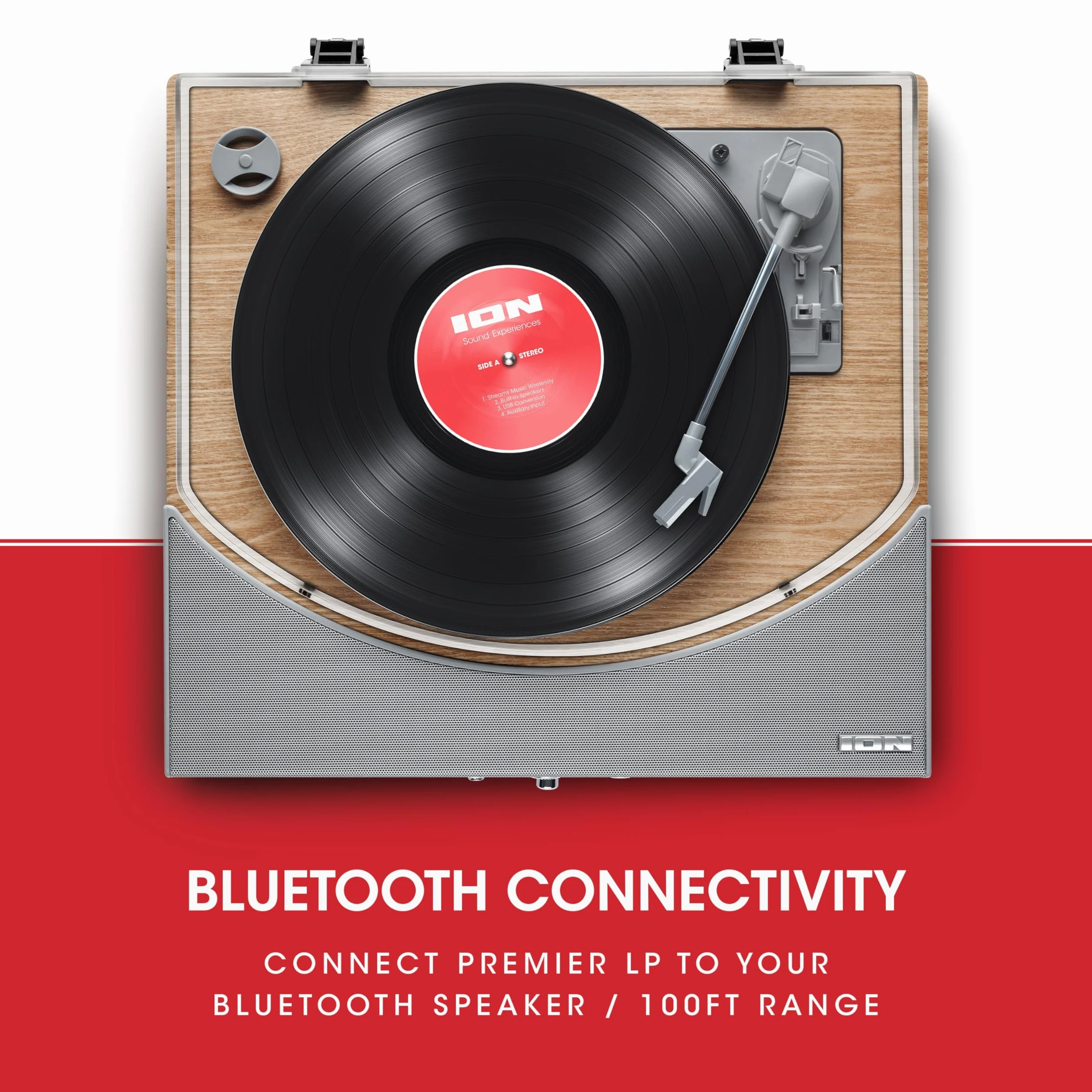 ION Audio Premier LP bezprzewodowy gramofon Bluetooth winylowy z głośnikami USB RCA słuchawkowymi drewno