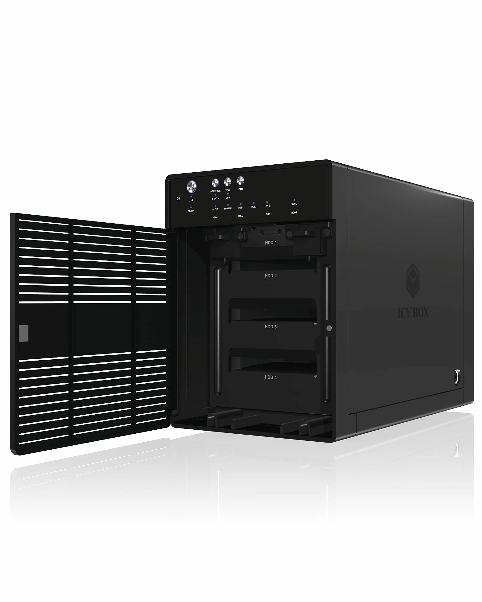 ICY BOX IB-3640SU3 Zewnętrzna 4-komorowa obudowa JBOD 3.5 SATA USB3 eSATA Hot Swap Silent