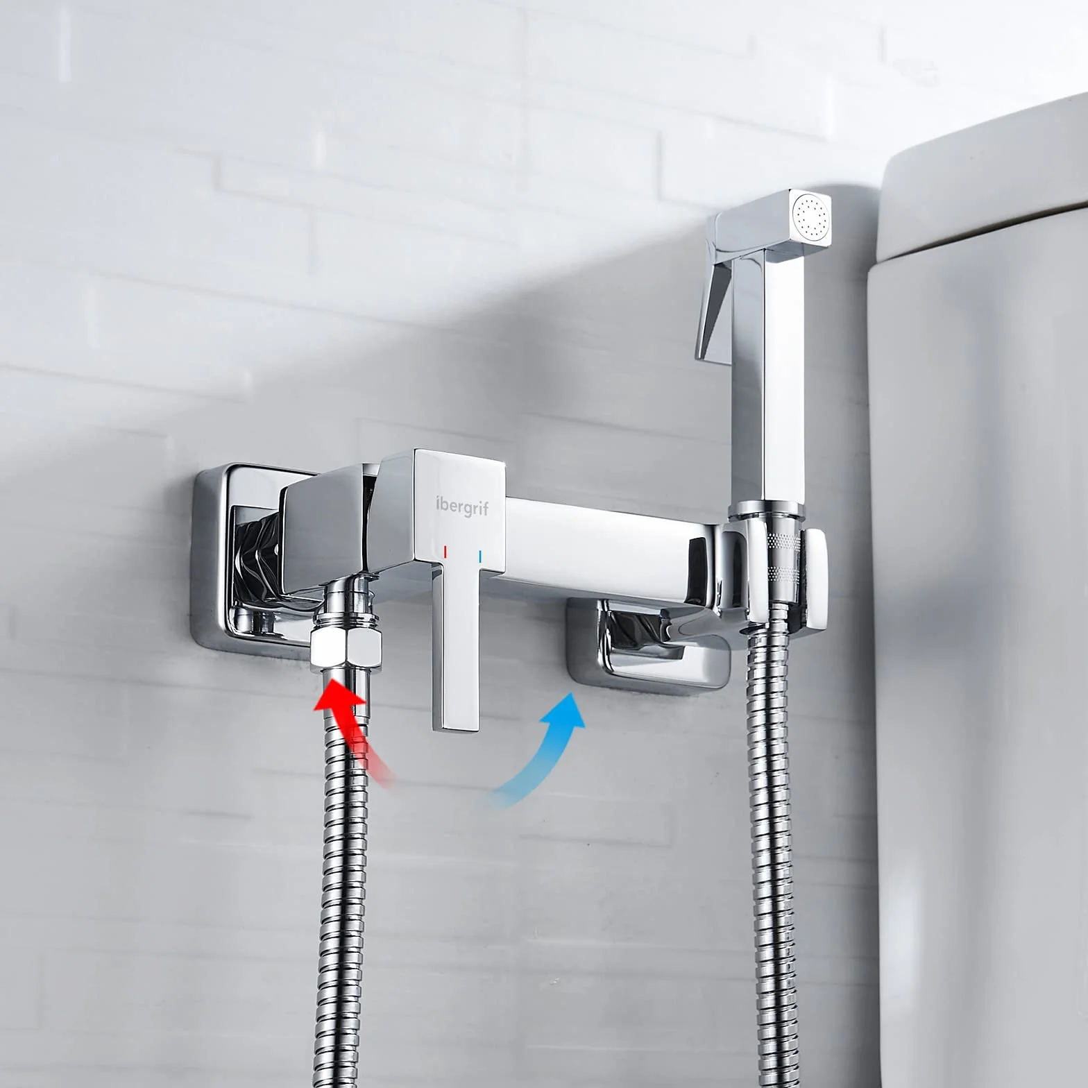 Ibergrif - monomando dla bidet WC, kwadratowy kran prysznicowy do zimnej wody, chrom