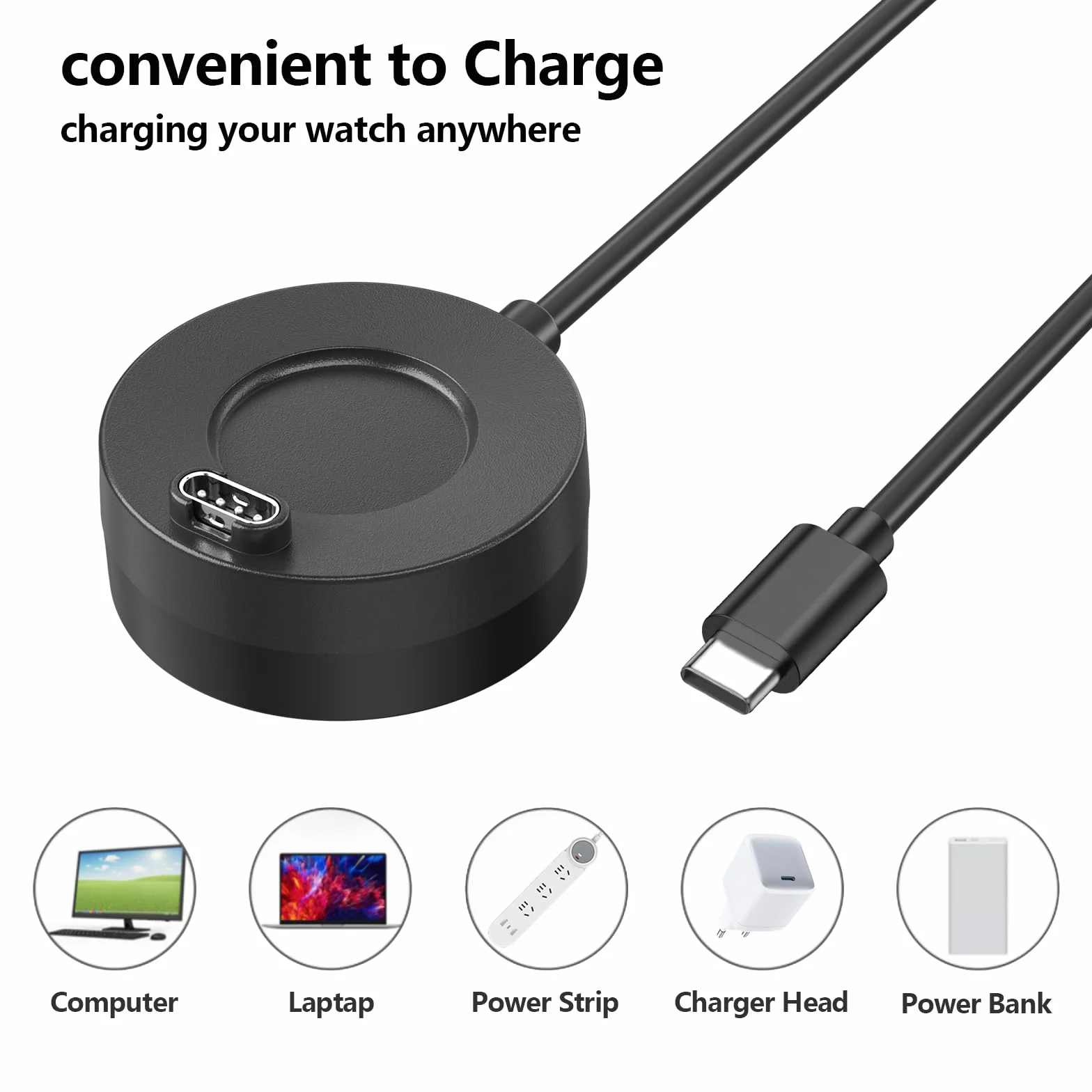 Oumida Kabel do ładowania do Garmin Venu 2 Plus/Sq/Sq 2 Music/Vivoactive 3, ładowarka, USB C, kabel synchronizacji danych do Garmin Fenix 7/6/5 (czarny)