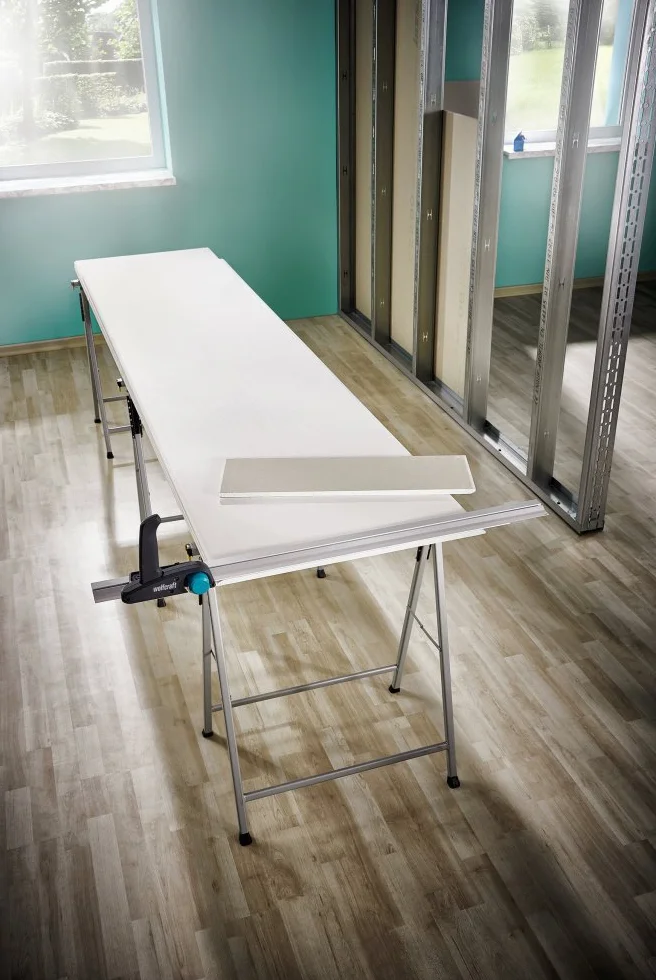 wolfcraft Przykładnica z mechanizmem do cięcia płyt gipsowo-kartonowych I 4014000 I Nacinanie, przełamywanie i cięcie płyt gipsowo-kartonowych w jednym przejściu