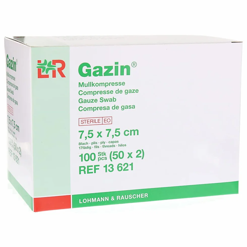 Gazin, 75 cm x 75 cm sterylne 8 razy 50 x 2 300 g, białe, 100 sztuk
