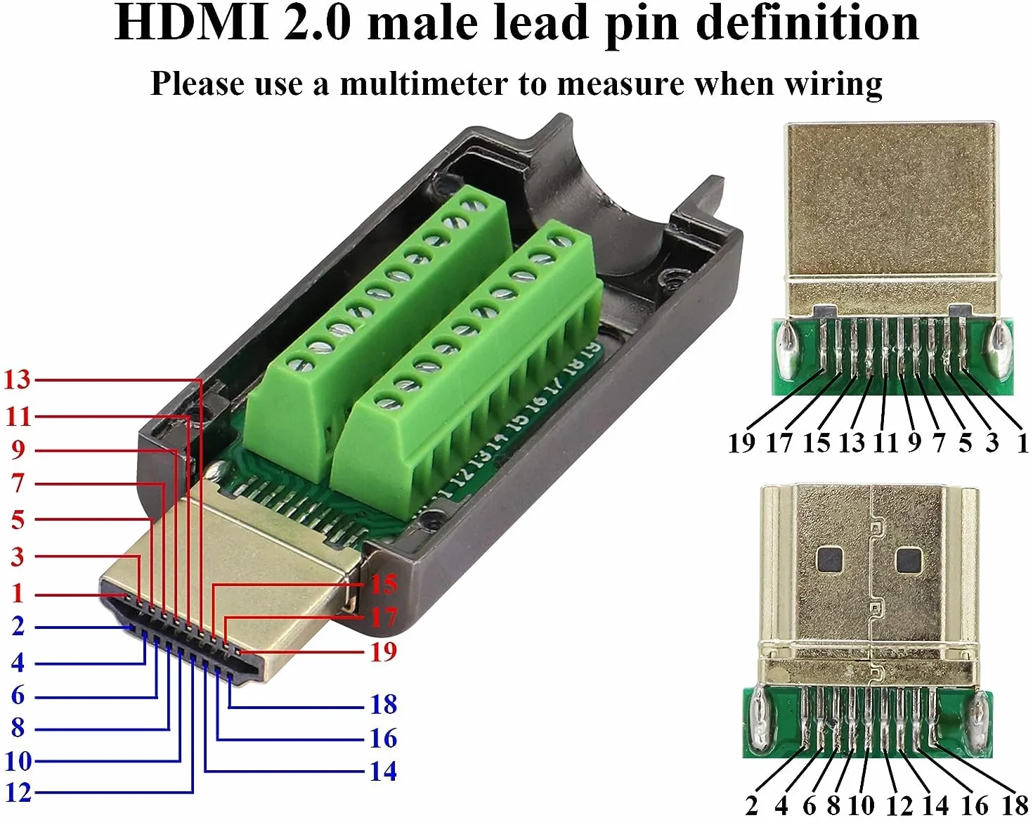 Adapter zacisku śrubowego bez lutowania HDMI, męski moduł bez lutowania, wtyczka puszka rozgałęźna HD, moduł sygnałowy z metalową obudową. (2 szt./męski)