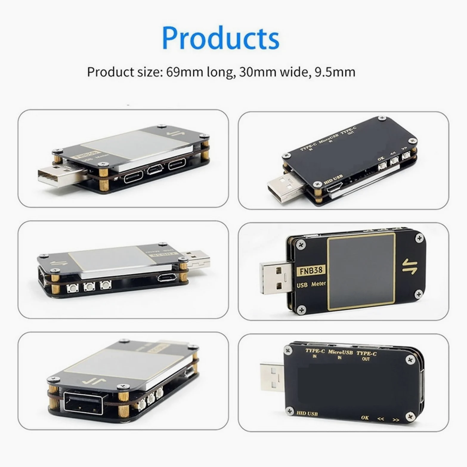 Tester USB FNB38 Tester USB DC woltomierz cyfrowy Amperymetro miernik napięcia prądu Volt Amp amperomierz detektor Power Bank wskaźnik ładowarki(2PCS)