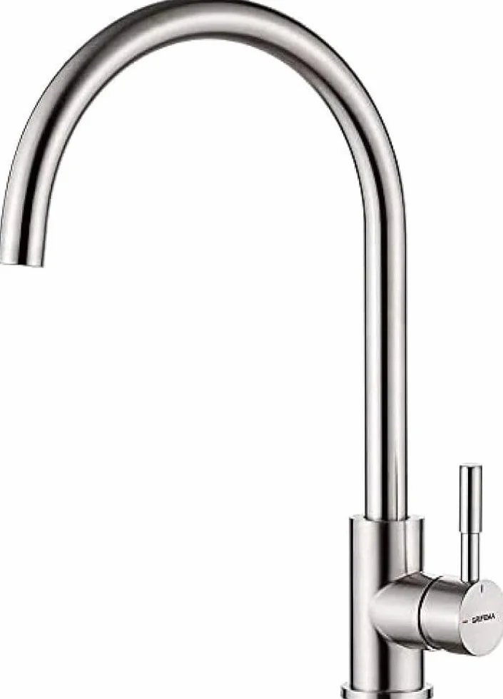 GRIFEMA Bateria kuchenna, bateria jednouchwytowa, wysokociśnieniowa bateria zlewozmywakowa, wysoka łukowa wylewka (271 mm) i obrót o 360°, tryb oszczędzania wody, stal nierdzewna