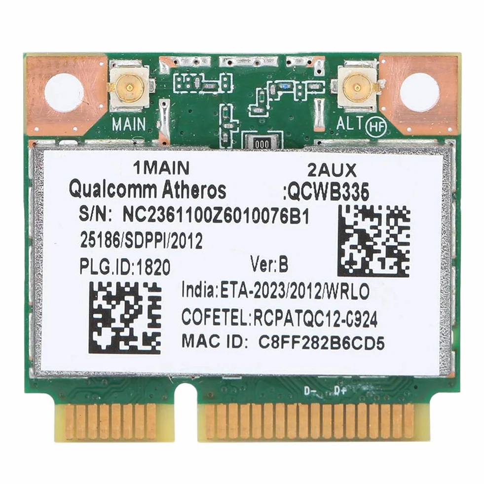 ASHATA Karta sieciowa Qualcomm Atheros AR9565 QCWB335 150M Mini PCI-E bezprzewodowa Bluetooth 2,4 G dla DELL