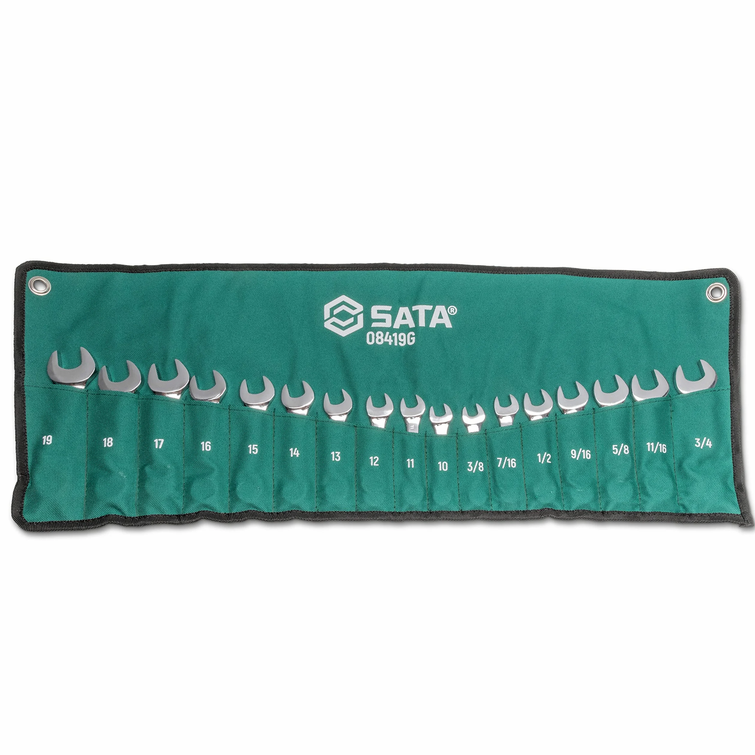SATA ST08419G 17-częściowy zestaw 12-punktowych kluczy nasadowych | rozmiary SAE 3/8" do 3/4" i metryczne 10 mm do 19 mm | Ładowanie poza narożnikami | ST08419G