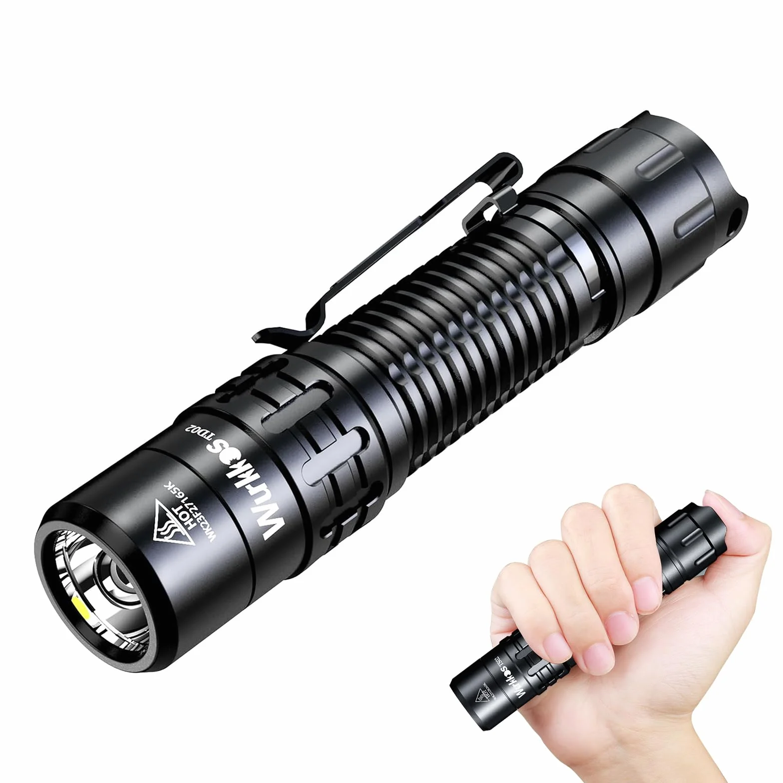 Wurkkos TD02 latarka LED, super jasna latarka kieszonkowa, możliwość ponownego ładowania, latarka taktyczna wysokim poziomie jasności, latarka z portem ładowania typu C, przełącznik na końcu do