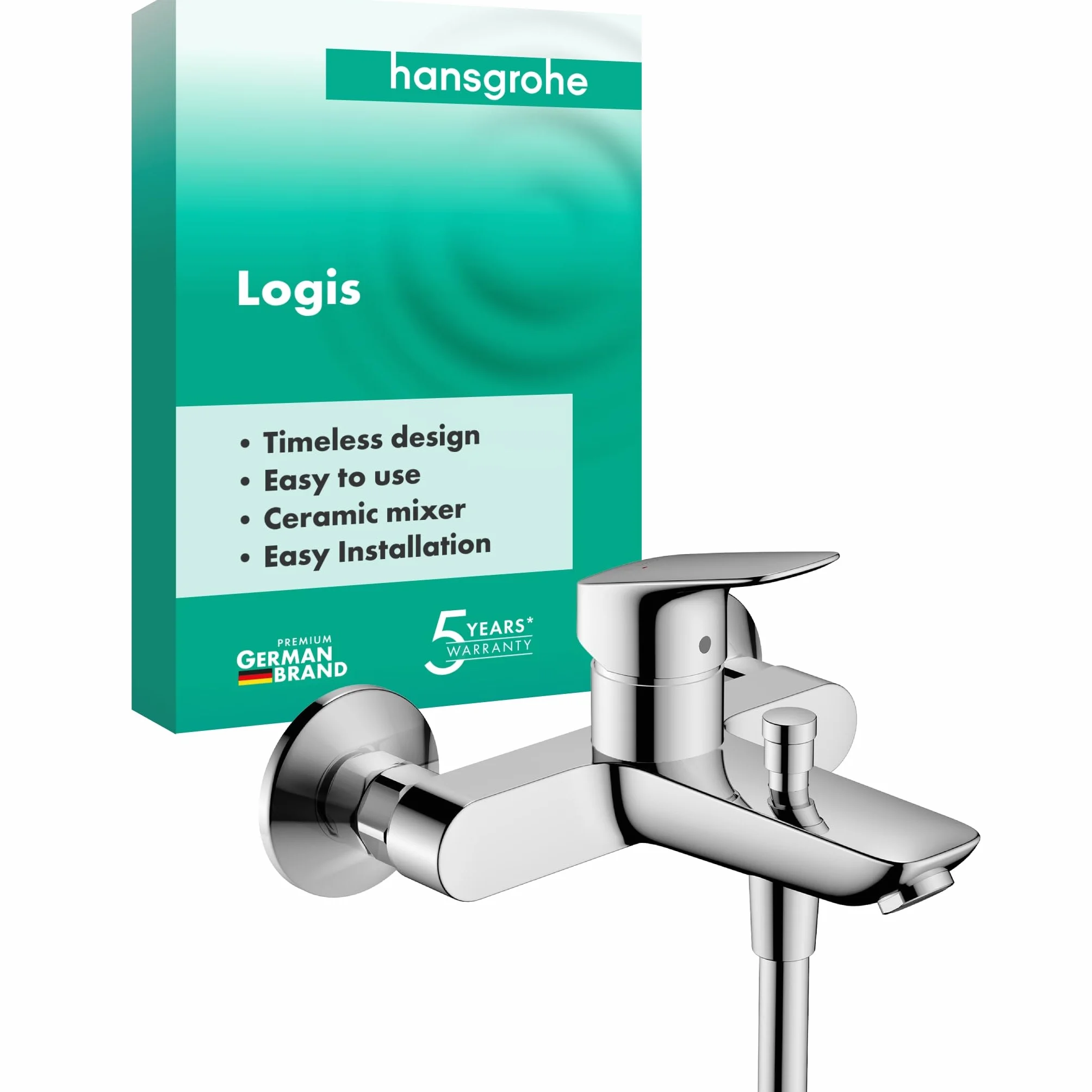 hansgrohe Logis - jednouchwytowa bateria wannowa natynkowy do 2 odbiorników, armatura łazienkowa z długością wylewki 19,4 cm, chrom, 72440000
