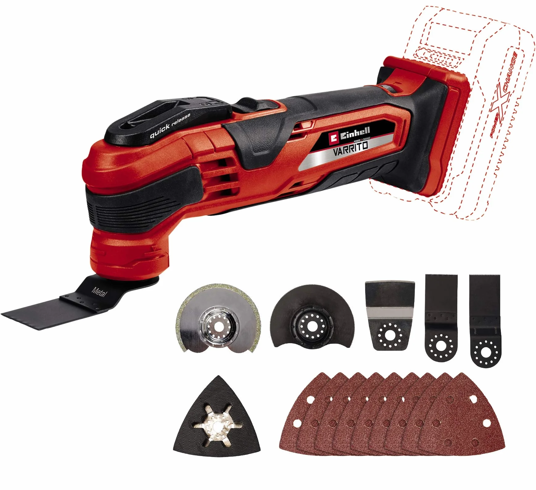 Einhell Akumulatorowe narzędzie wielofunkcyjne VARRITO Power X-Change (Li-ion, 18 V, 11000-20000 min-1, regulowany uchwyt narzędziowy w 12 kierunkach, bez akumulatora i ładowarki)