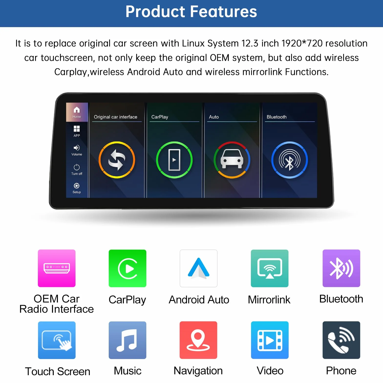 Road Top 12.3 calowe radio samochodowe ekran dotykowy Bezprzewodowy Carplay Android Auto dla BMW 5 Series E60/E61 2003-2008
