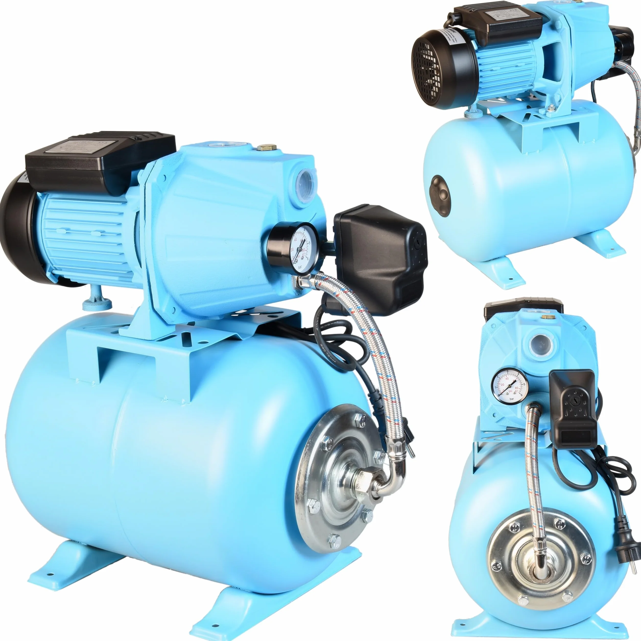 Hydrofor Domowy 24L Pompa Hydroforowa SET 100S (750 W, 3000 l/h, max. podnoszenie 42 m) Zbiornik Przeponowy na Wodę 24 Litry + Osprzęt PEŁEN ZESTAW ZŁOŻONY