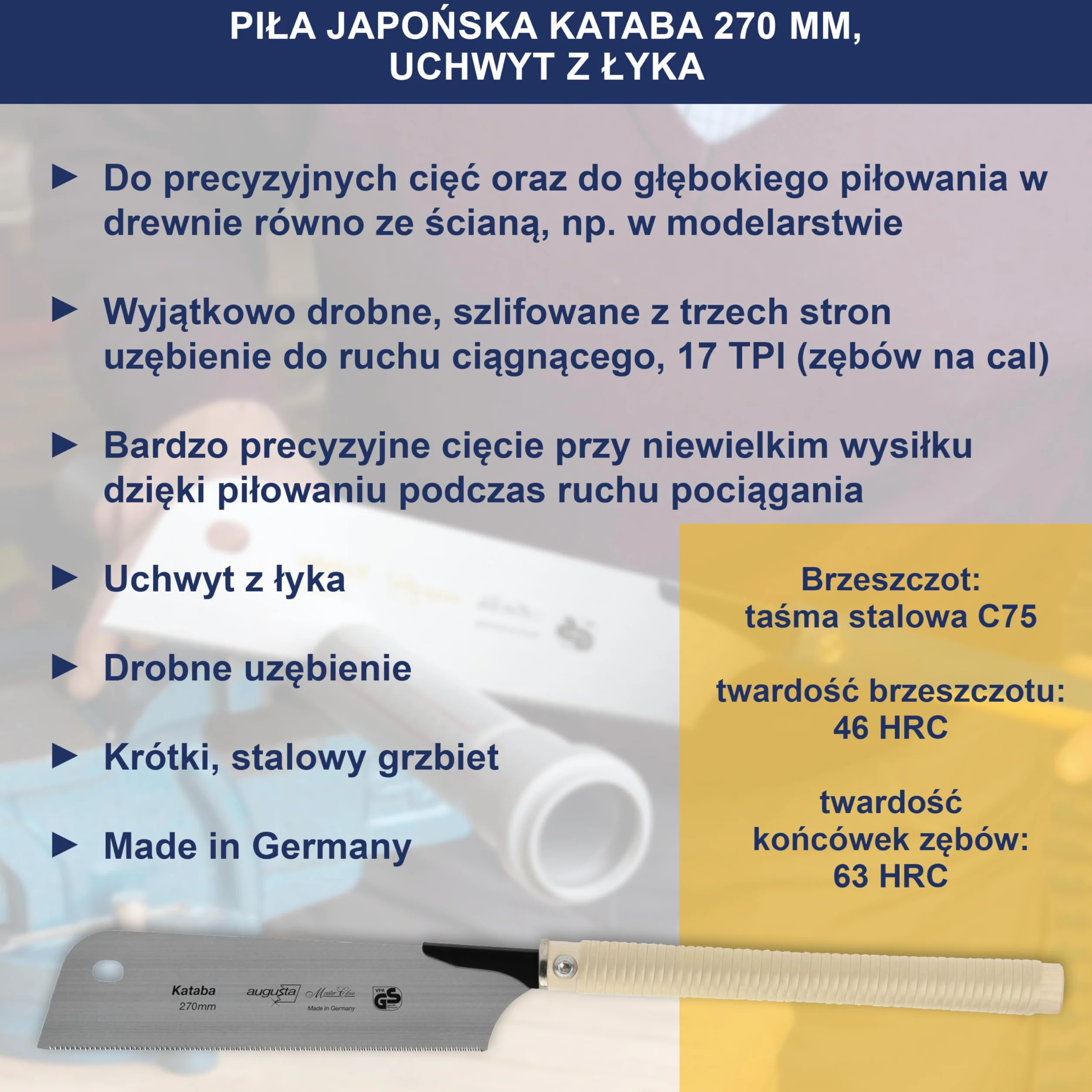 Augusta Japońska piła Kataba 270 mm tradycyjny kształt Do głębokich cięć, 44020 270 AMA