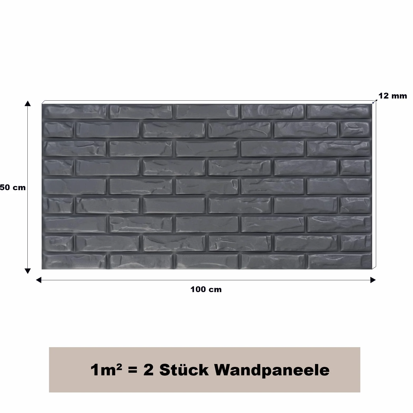 MDEKOR Panele ścienne z cegły 50 x 100 cm | okładzina ścienna XPS 3D o wyglądzie cegły | 2 sztuki = 1 m² cegły antracytowej | panele o grubości 12 mm | płyty dekoracyjne z porystyrenu do wnętrz