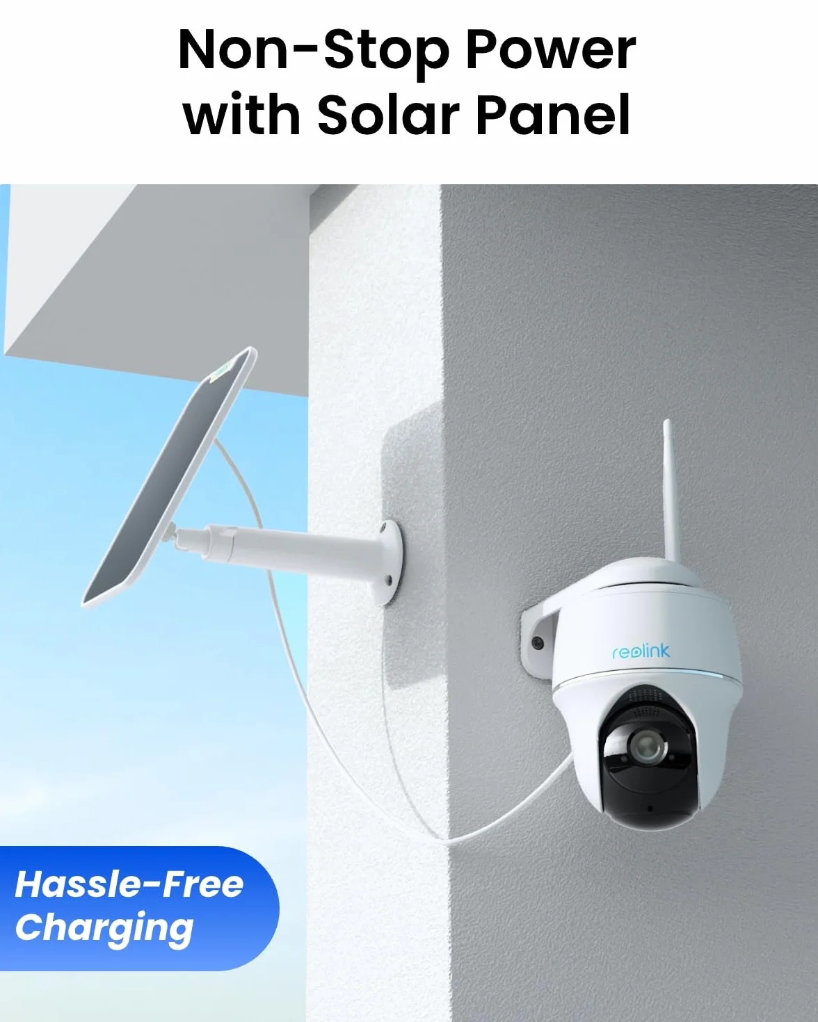 Reolink Argus PT Plus Kamera Monitoringu Zewnętrznego 2K Wi-Fi 2,4/5 GHz Obrotowa Pochylana 355°/140° Detekcja Osób Pojazdów Panel Słoneczny