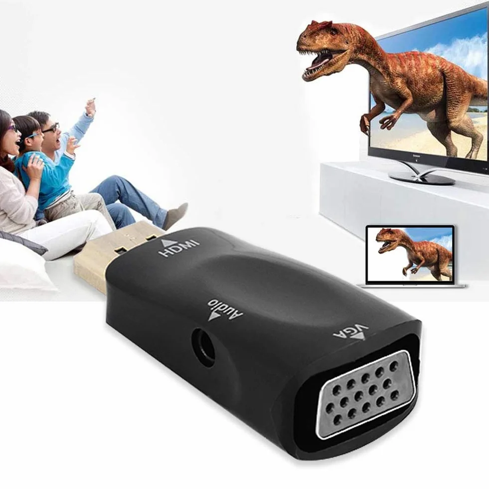 Adapter HDMI do VGA 1080P HDMI żeński na VGA żeński konwerter z kablem wyjściowym audio 3,5 mm (czarny)