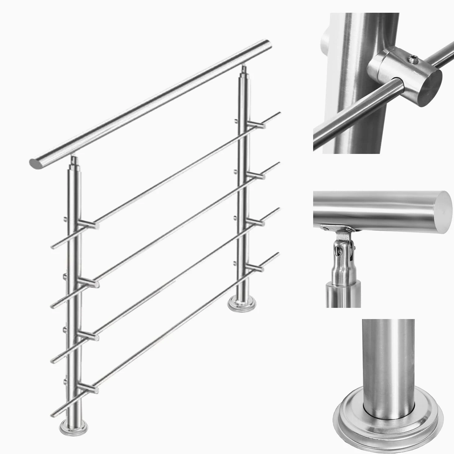 Poręcz ze stali nierdzewnej, do balustrady schodowej, na balkon, 120 cm, z 4 poprzeczkami Ø 42 mm, do wewnątrz i na zewnątrz