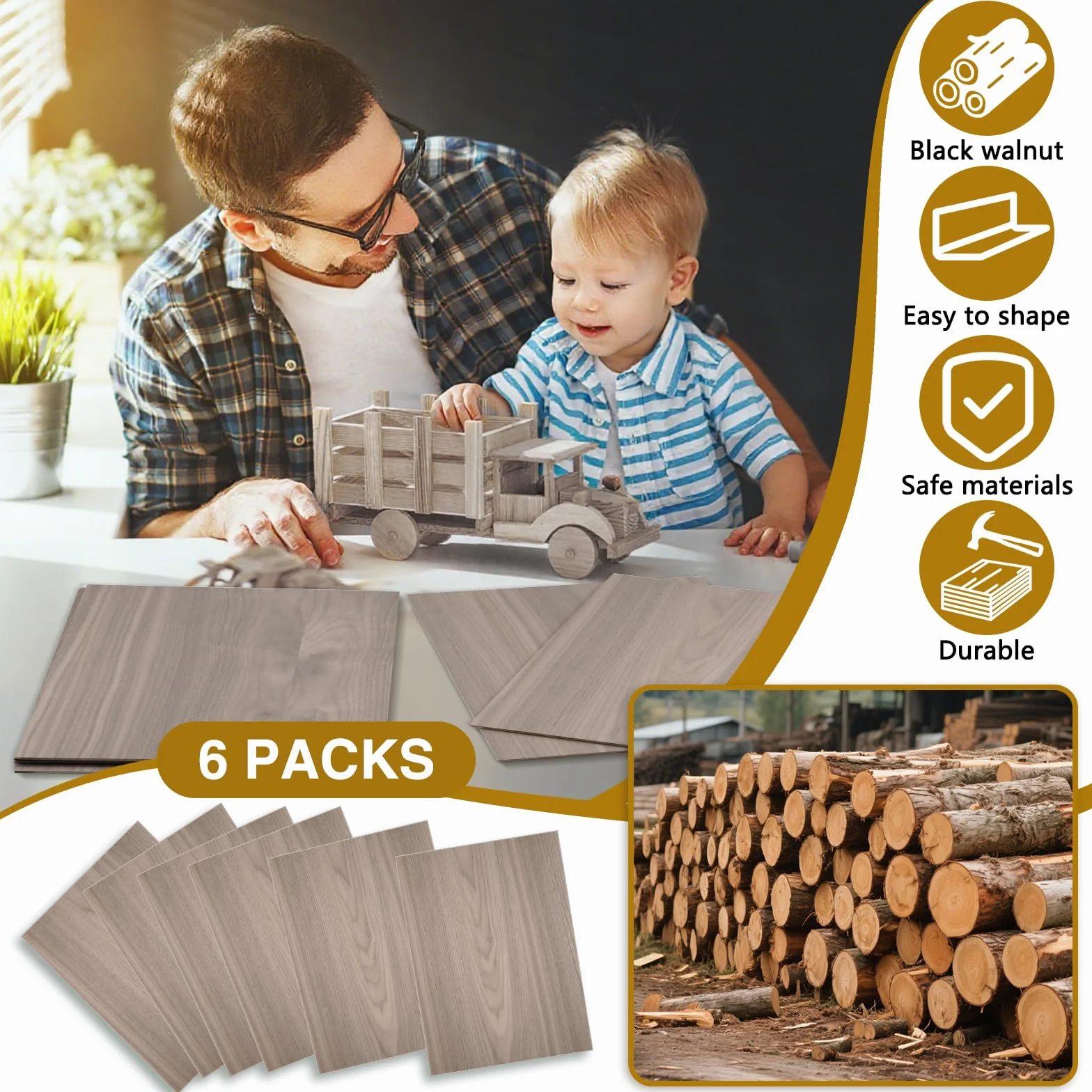 Płyty ze sklejki 3 mm, orzech włoski, 6 sztuk, 30 x 21 cm, drewno cięte laserowo, A4, lipowe, płyta drewniana do grawerowania laserowego, cięcia CNC, malowania, modelu DIY