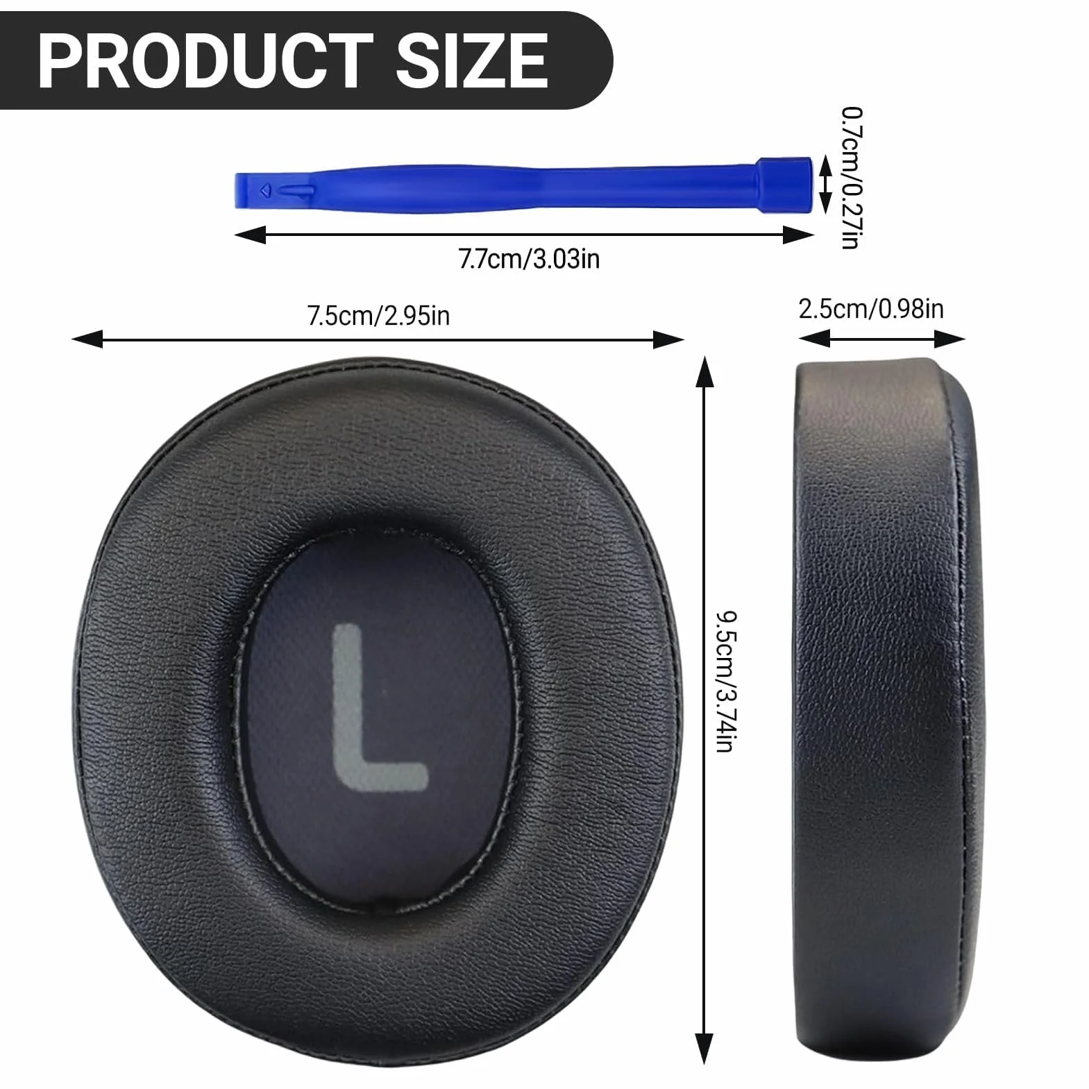 1 para wkładek dousznych do JBL Tune 700 (700BT)/710 (710BT)/720(720BT)/750 BT, 750BT, 760(760NC), Nie jest kompatybilny z modelem 770 (770NC), miękka skóra białkowa (czarny)