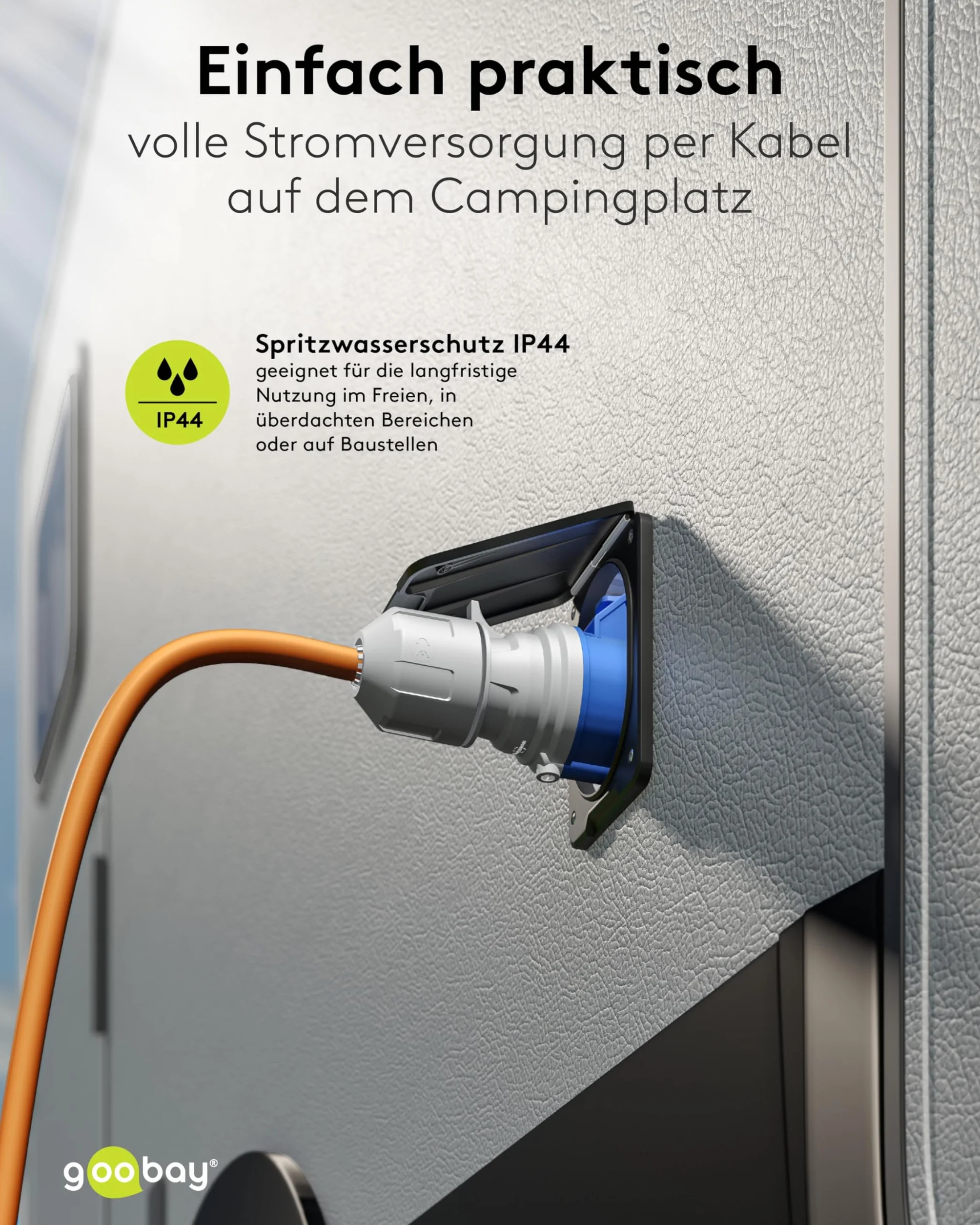 goobay Adapter CEE do przyczepy kempingowej, 1,5 m, wtyczka ochronna do gniazda CEE z pokrywą zamykającą, IP44, kabel kempingowy, przyczepa kempingowa, 76185