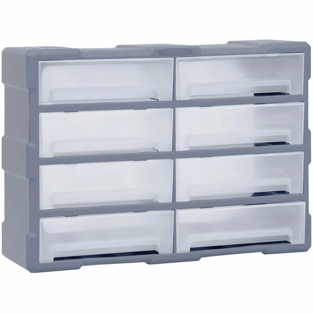 Wielofunkcyjny organizer do szuflad z 8 dużymi szufladami, 52 x 16 x 37 cm, tworzywo sztuczne PP do przechowywania narzędzi, skrzynka asortymentowa do warsztatu, garażu, piwnicy, wytrzymały i