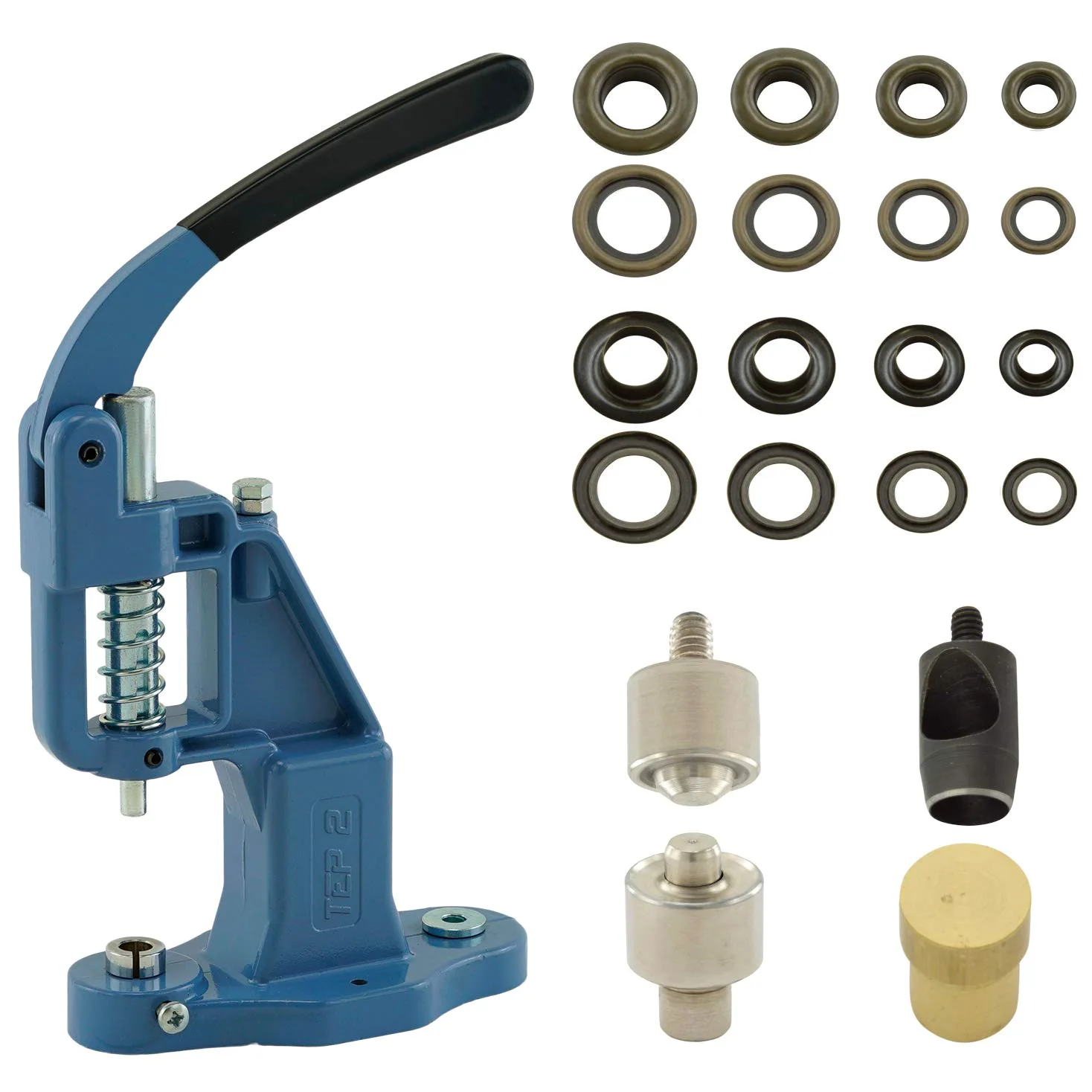 GETMORE Parts Prasa do oczek + narzędzie do oczek + narzędzie do wykrawania, 100 oczek, mosiądz, nierdzewne - antyczne, 10 mm