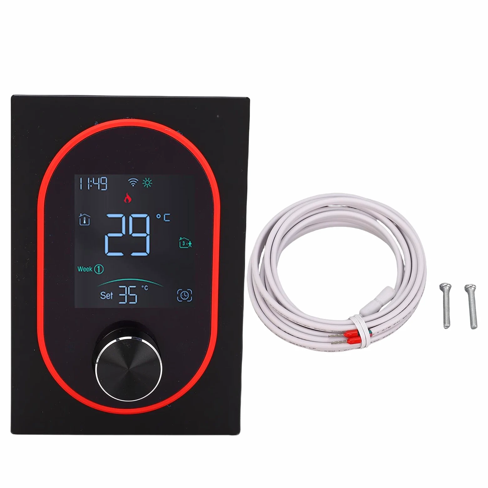 Inteligentny termostat pokojowy WiFi regulator temperatury tygodniowy programowalny wyświetlacz LED energooszczędny dla domowego komputera ABS 2,4 GHz WiFi (Black)