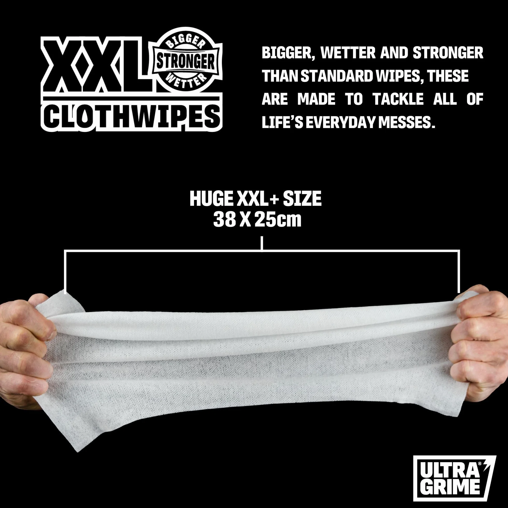 UltraGrime Biodegradowalne chusteczki do tkanin XXL - 80 grubych wielofunkcyjnych ściereczek do czyszczenia - Multi Surface Cleaner do sprzętu sportowego, rąk, trampek, butów piłkarskich, czyszczenia