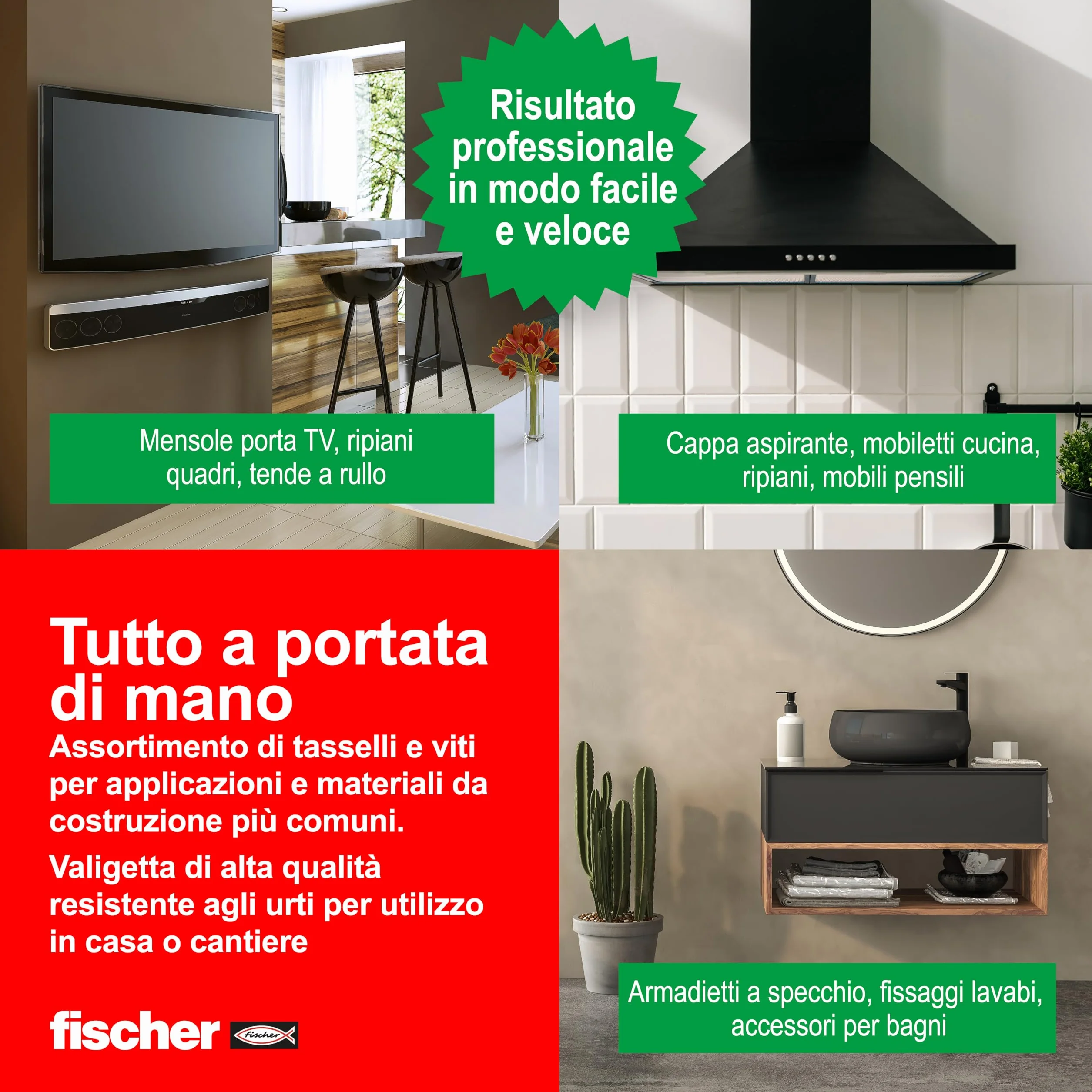 Fischer Duopower Kołki Uniwersalne, Szary/Czerwony, 80 Sztuk