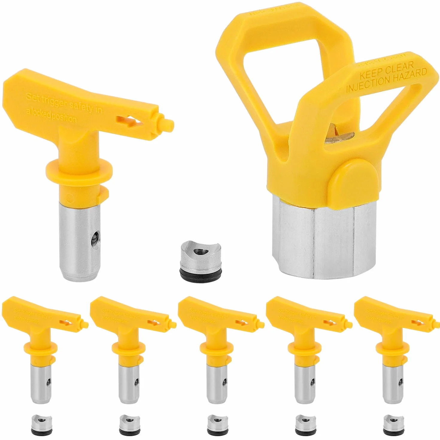 QWORK® Airless zestaw dysz do modeli 515/517519521/523/525, 6 dysz Airless z uszczelką końcówkową, 1 siedzisko dysz, kompatybilne z większością pistoletów natryskowych Airless