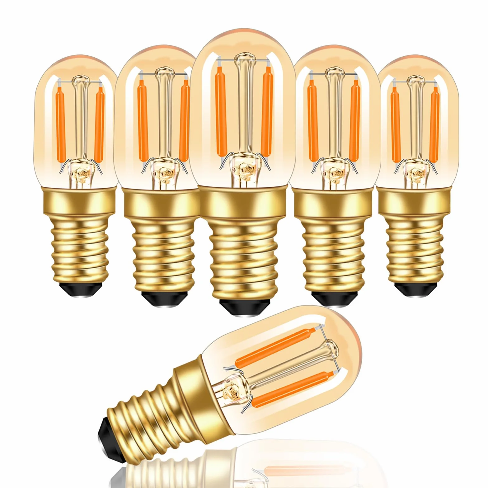 E14 żarówka LED 1 W, bursztynowe szkło E14 vintage filament, małe żarówki śrubowe, ultra ciepła biel, 2200 K, 100 lm, mini T22, rurowa lampka nocna do lodówki, odpowiednik 10 W, bez ściemniania, 6
