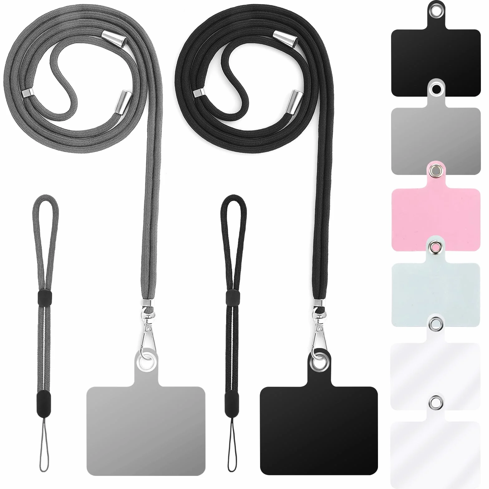 cobee Smycz do telefonu komórkowego, 2 szt. smyczy na szyję + 2 szt. paska na nadgarstek + 6 szt. zakładek na uwięzi do telefonu, nylonowa smycz crossbody, paski na nadgarstek z PCW dla ochrony przed