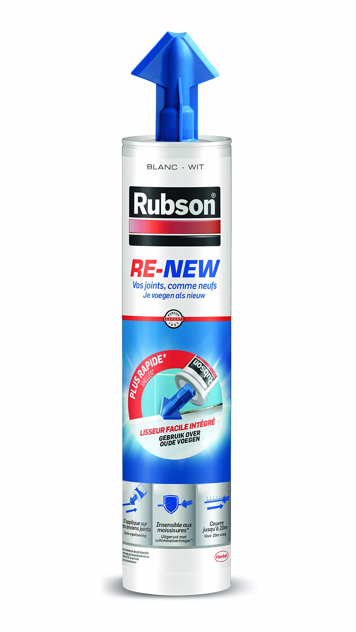 Rubson RE-NEW, uniwersalny biały środek uszczelniający z ochroną 3 w 1 przed pleśnią, do uszczelniania istniejących fug, wkład z wbudowaną prostownicą 280 ml