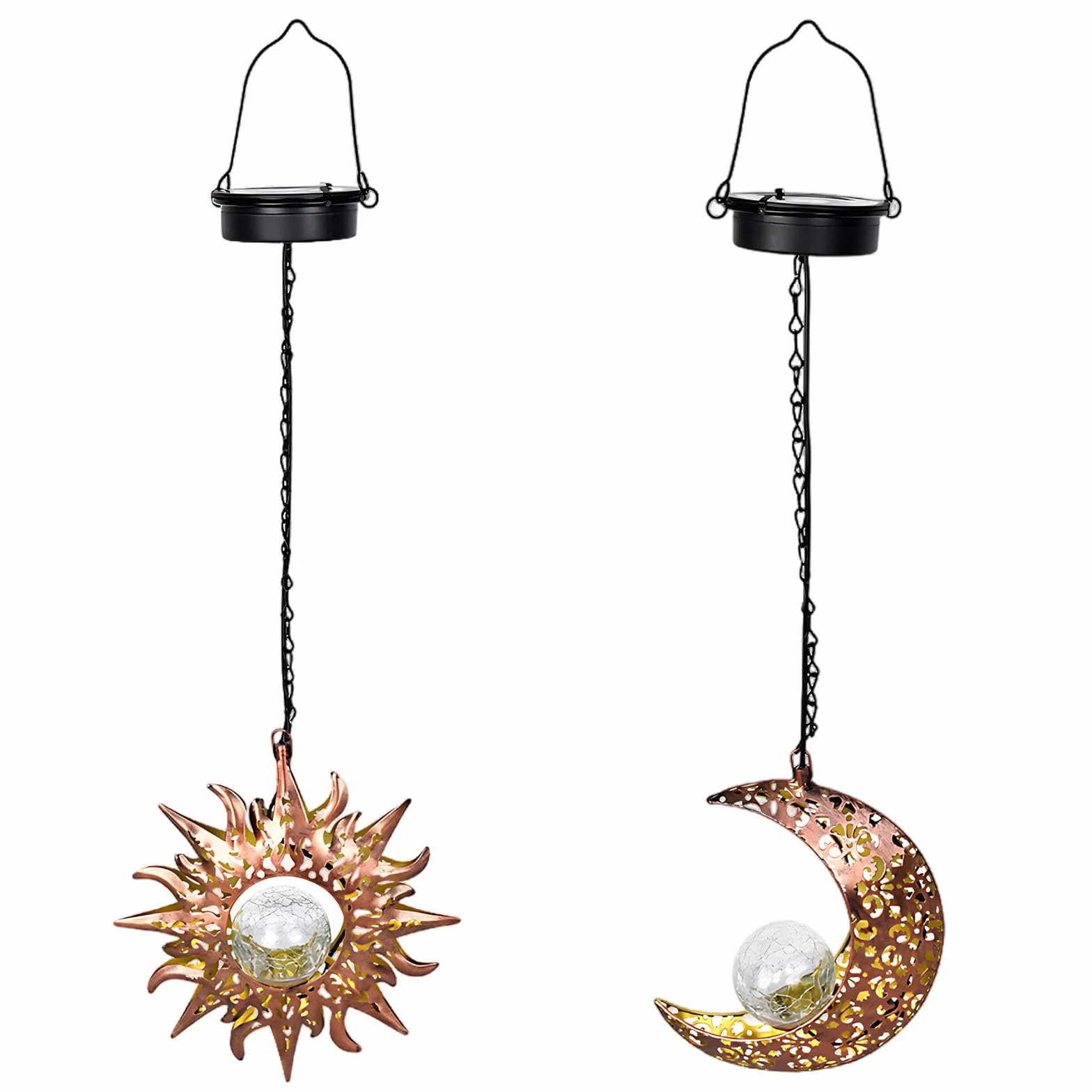 Wiszące lampy solarne na zewnątrz, 22,8 cala / 58 cm, wodoodporne metalowe lampiony, na patio, do dekoracji ogrodu na podwórko, 2 szt