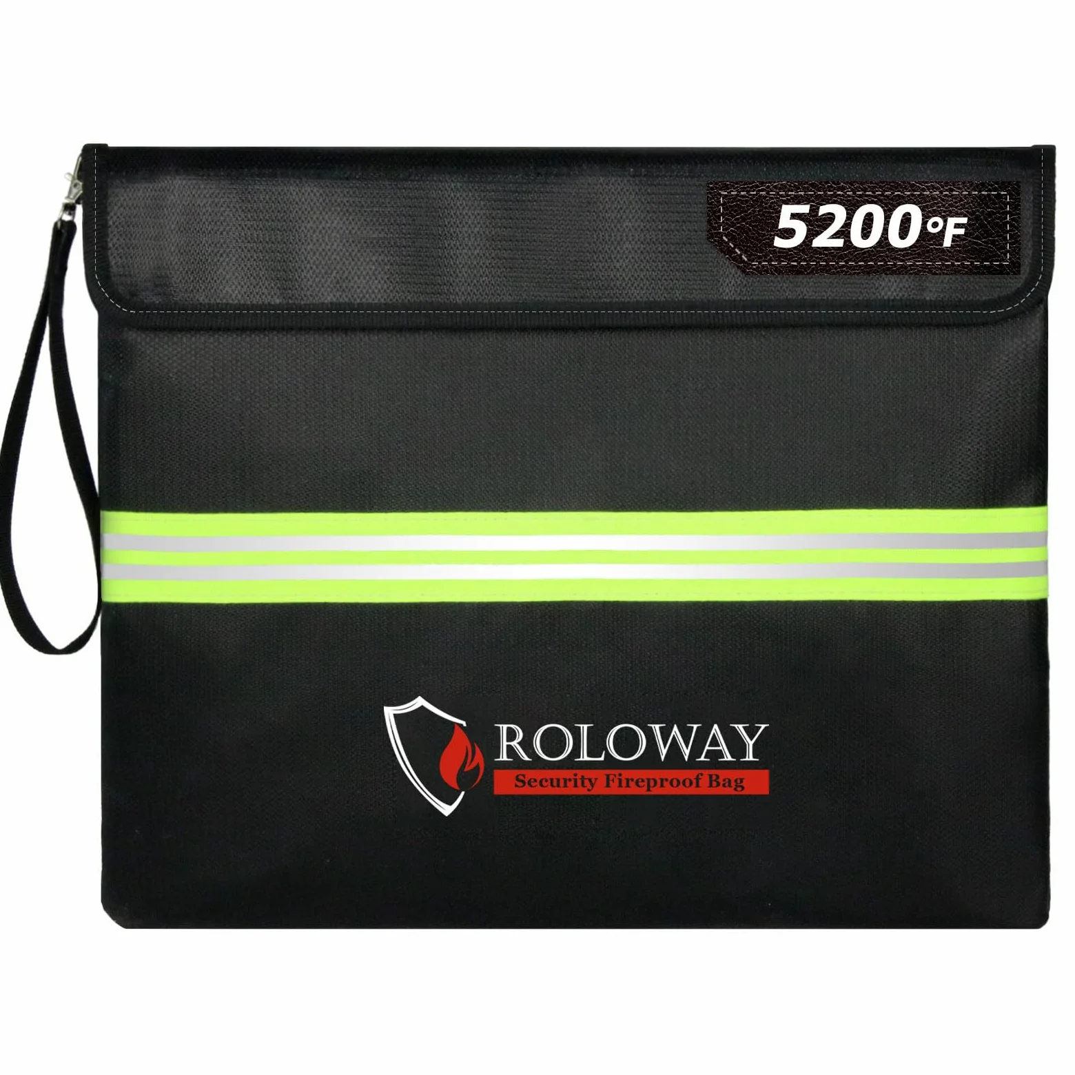 ROLOWAY Ognioodporna torba na dokumenty (35 x 28 cm) z ulepszoną warstwą folii aluminiowej 2,871.1 °C, ognioodporna torba na dokumenty z paskiem odblaskowym, ognioodporna torba na pieniądze do sejfu