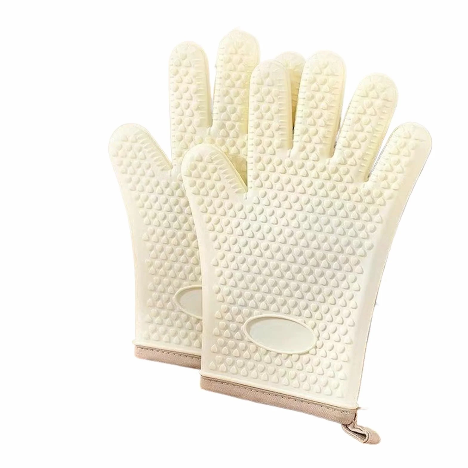 1 para grubych silikonowych rękawic izolacyjnych, antypoślizgowych i odpornych na wysoką temperaturę, do mikrofalówki, grillowania, gotowania pieczenia(Beige)