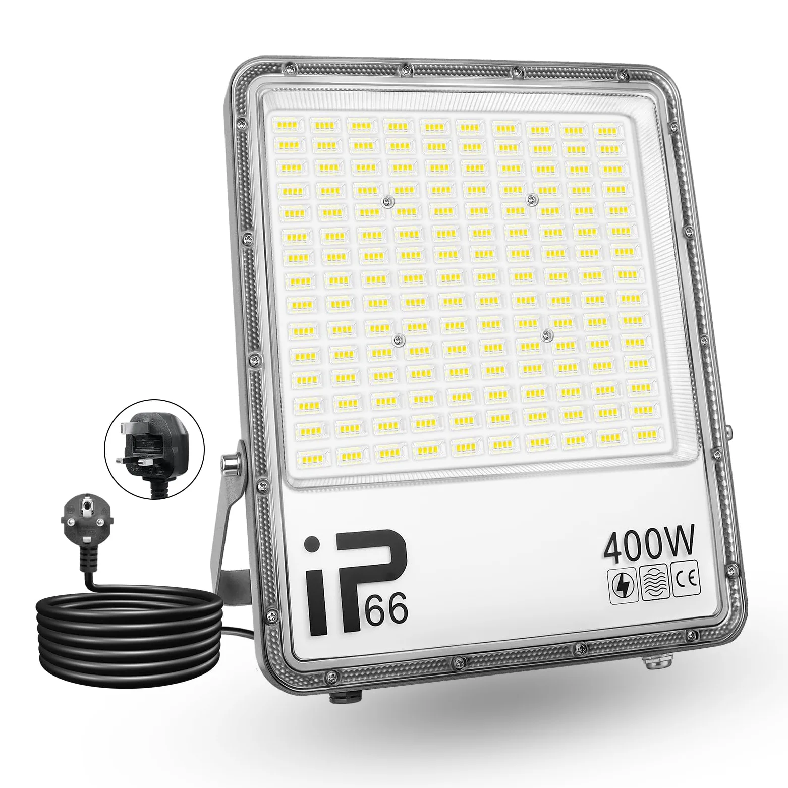 PICAA Zewnętrzne światło LED 400 W, 40000 lm, zimna biel 6500 K, wodoodporny reflektor LED IP65, oświetlenie robocze LED do drzwi wejściowych, magazynu, parkingu, podwórza, ulicy z gniazdem (2 sztuki)