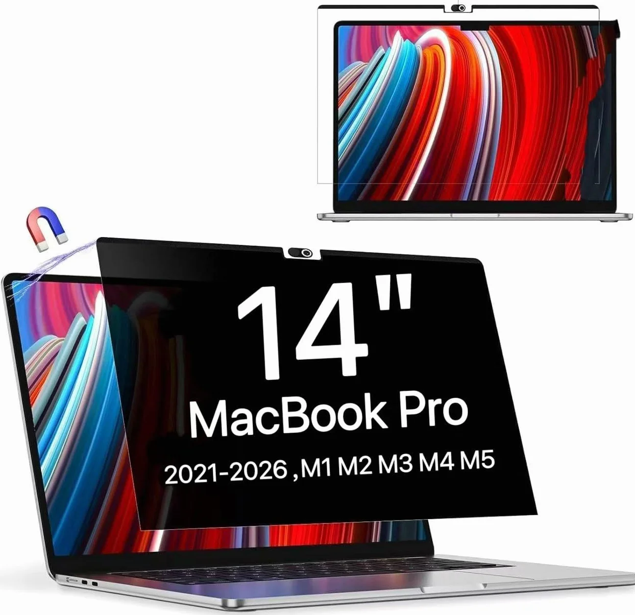 Protescreen Magnetyczny filtr prywatyzujący do MacBook Pro 14 cali (2021-2025, M1 M2 M3 M4 M5), 14,2" Zdejmowany Anti Spy Glare Niebieskie Światło Mac Laptop Privacy Folia Prywatności Ochrona Wzroku