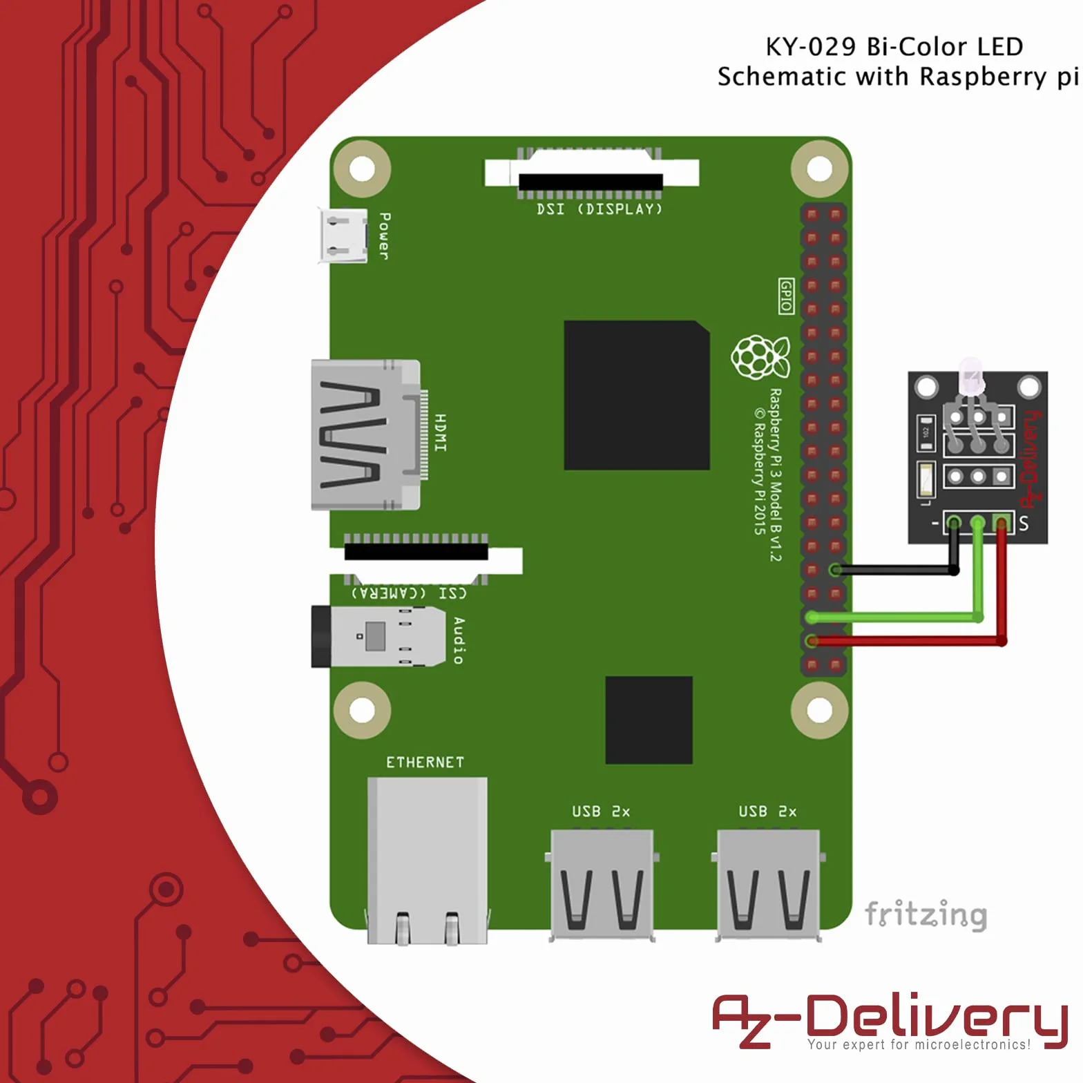 AZDelivery KY-029 Bi-Color LED Module 3mm Arduino kompatybilny