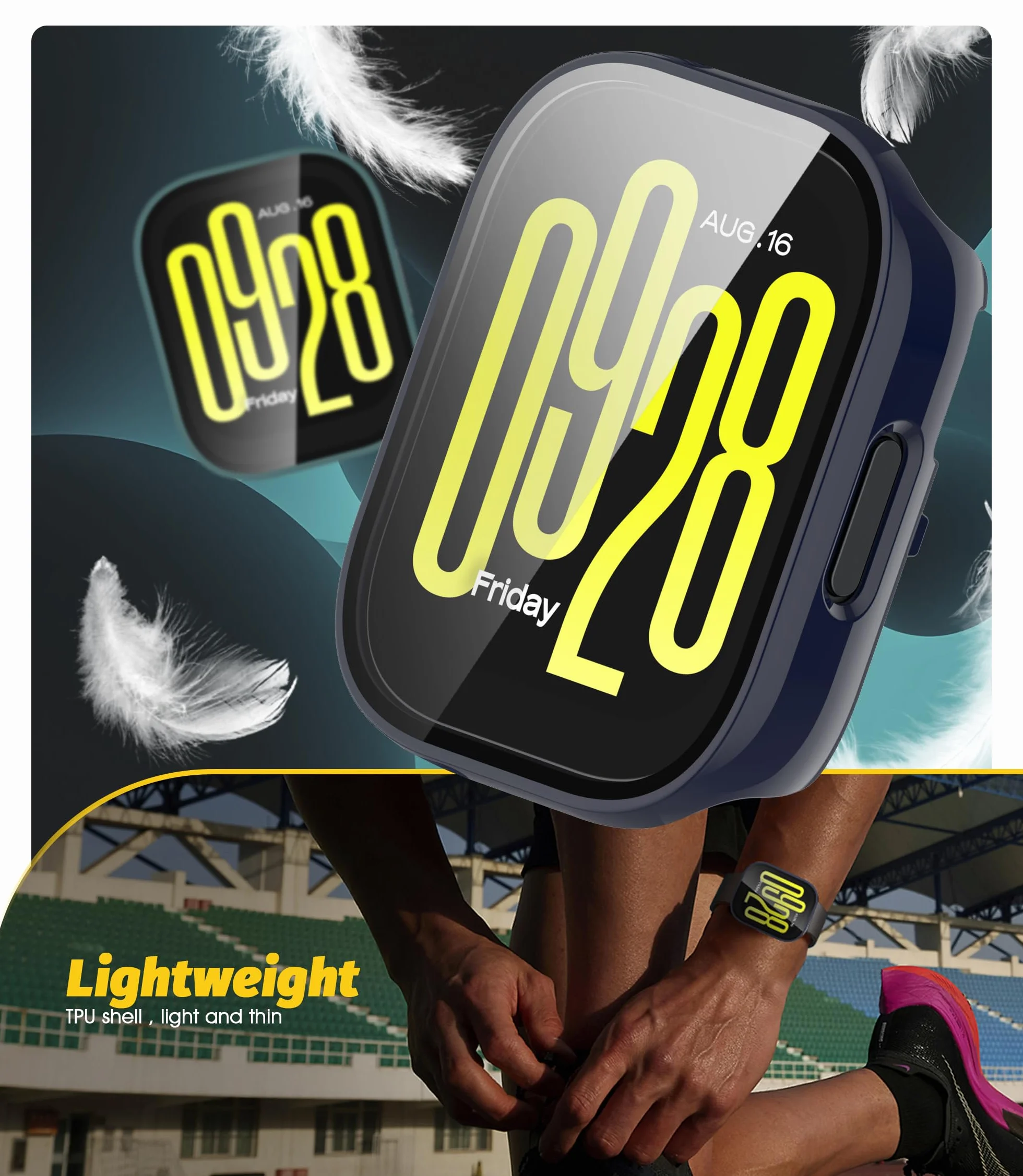 Etui kompatybilne z Xiaomi Redmi Watch 5 Active, ramka ochronna PC, szkło hartowane - niebieski/zielony