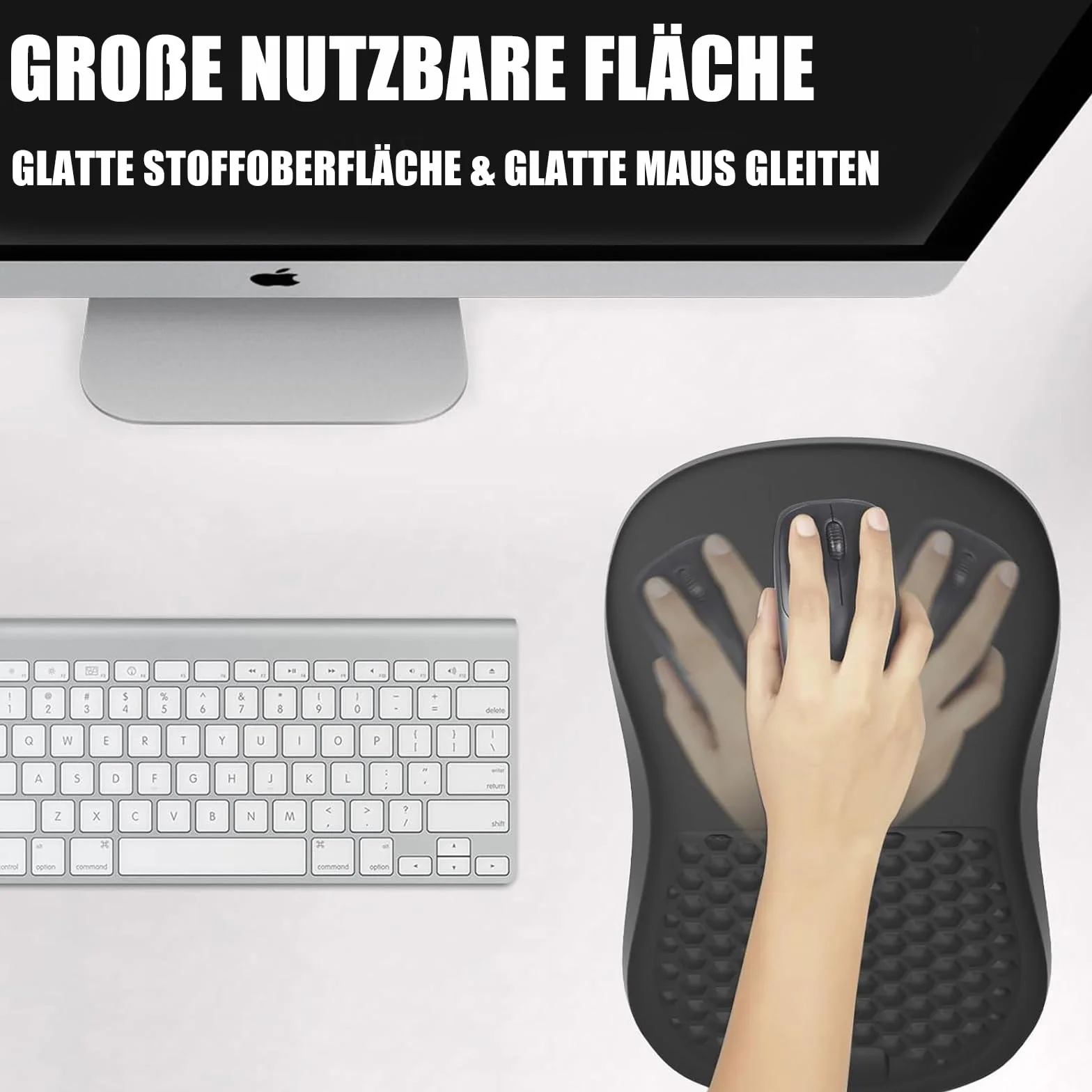 Ergonomiczna podkładka pod mysz z podpórką pod nadgarstek, pianka memory + poduszka żelowa, antypoślizgowa podstawa z poliuretanu, do biura, gamingu, laptopa, PC (czarna)