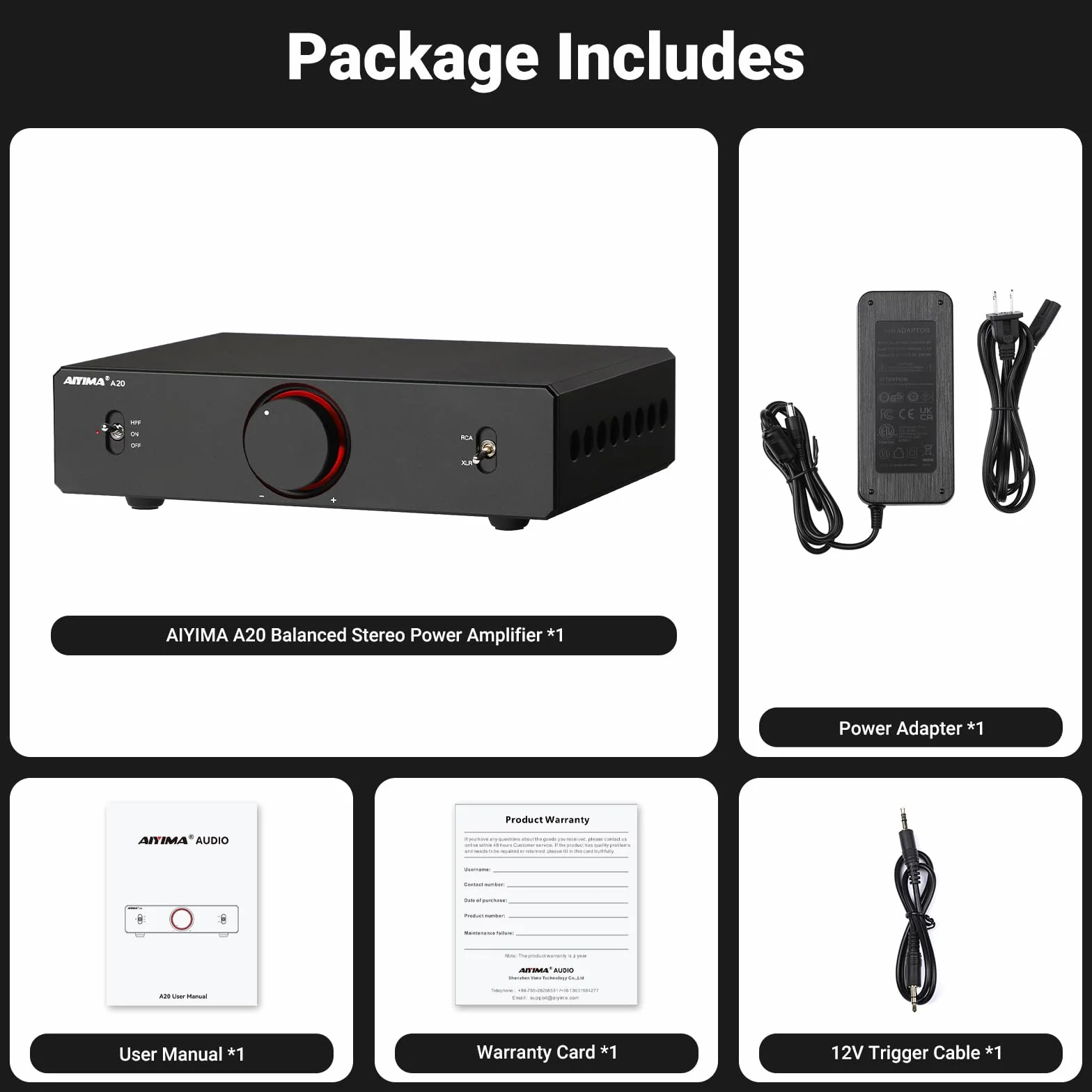 AIYIMA A20 Zbalansowany wzmacniacz stereo TPA3255 HiFi 2.0/2.1 klasy D PFFB RCA/XLR 12V