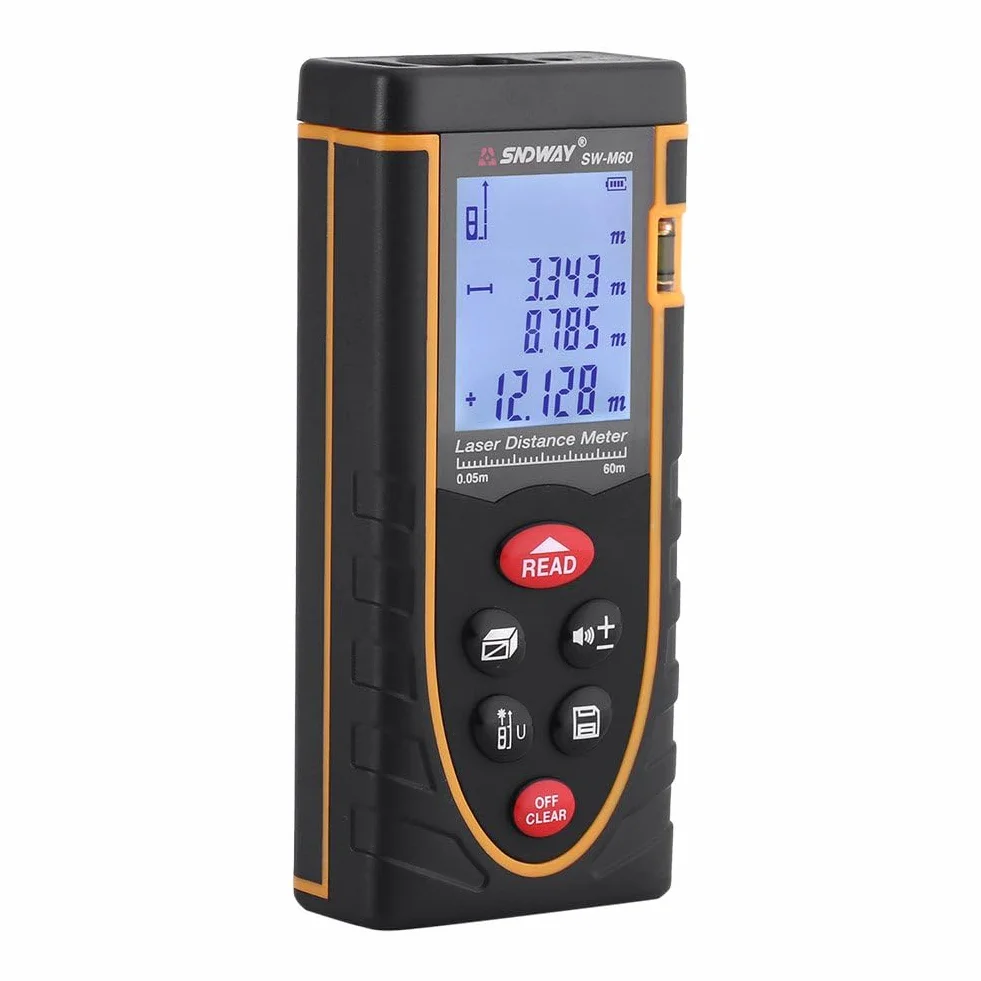 Cyfrowy dalmierz ręczny 1 mm do 40/60/80/100 m z dużym wyświetlaczem LCD i poziomicą