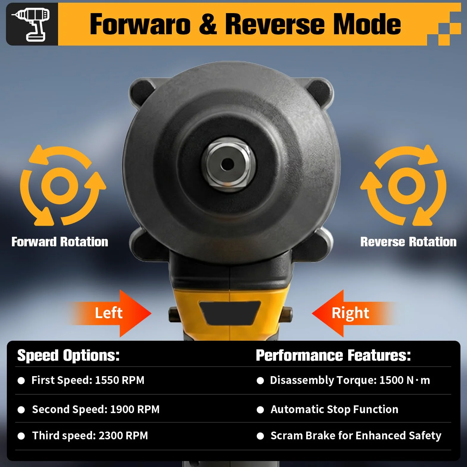 Akumulatorowa wkrętarka udarowa 1500 Nm kompatybilna z DeWalt 18 V/20 V – 3-biegowy 1/2" bezszczotkowy klucz płaski z 6 kluczami nasadowymi do naprawy samochodów, wymiany opon i prac budowlanych (bez