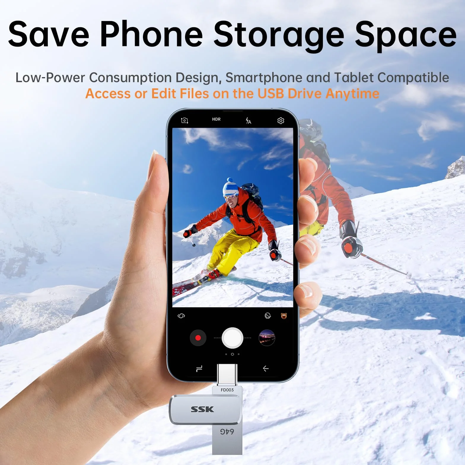 SSK Pamięć USB C 64 GB do 240 MB/s, Dual Memory Stick USB 3.2 Typ-C i USB-A, pamięć flash Drive do iPhone 15/16Pro/Win / Android z wodą, kurzem i ochroną przed upadkiem