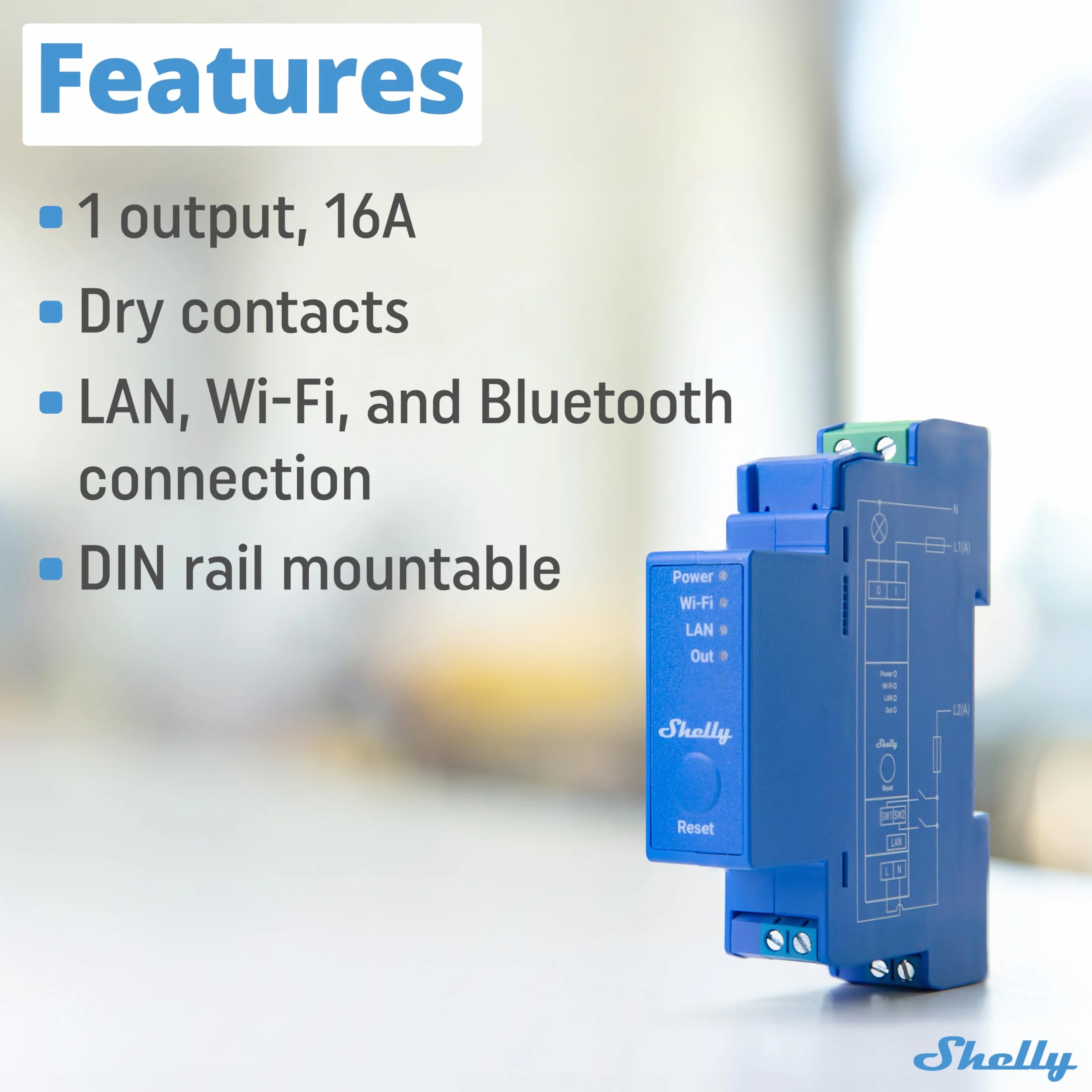 Shelly Pro 1 - Inteligentny Przełącznik Przekaźnikowy 1 Kanałowy Wifi I Bluetooth Z Kontaktami Suchymi, Automatyka Domowa, Alexa,Google Home, iOS, Android, Nie Wymaga Hub, Zdalne Sterowanie
